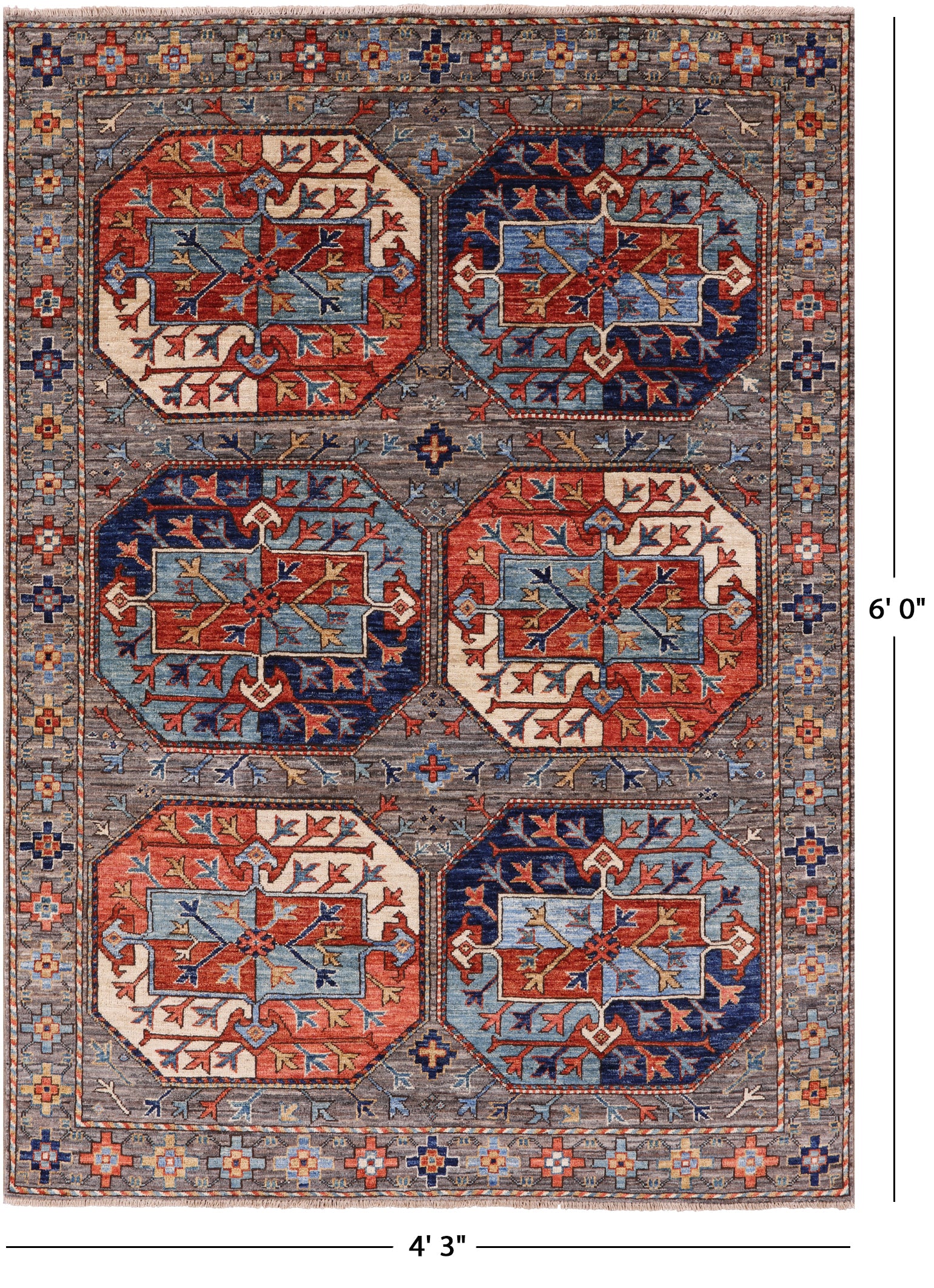 Turkmen Ersari Handmade Wool Rug - 4' 3" X 6' 0" - Golden Nile
