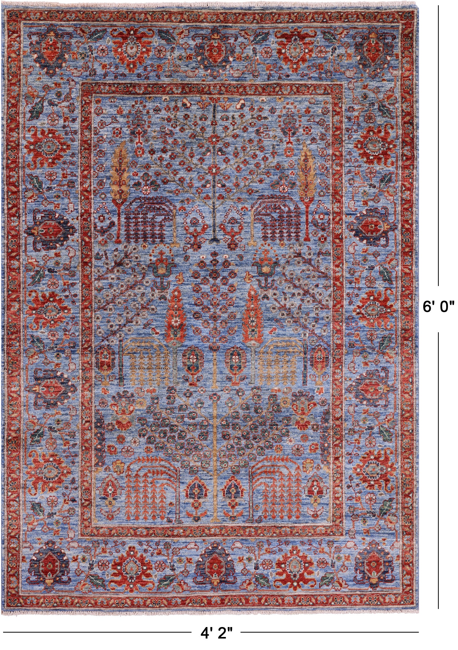 Blue Persian Ziegler Handmade Wool Rug - 4' 2" X 6' 0" - Golden Nile