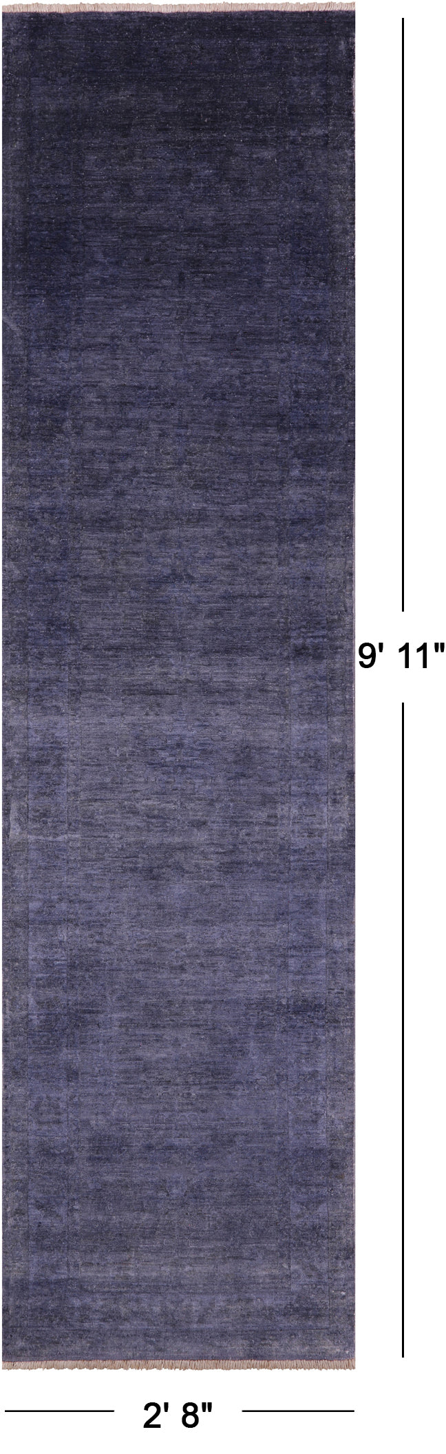 Grey Full Pile Overdyed Hand Knotted Wool Runner Rug - 2' 8" X 9' 11" - Golden Nile