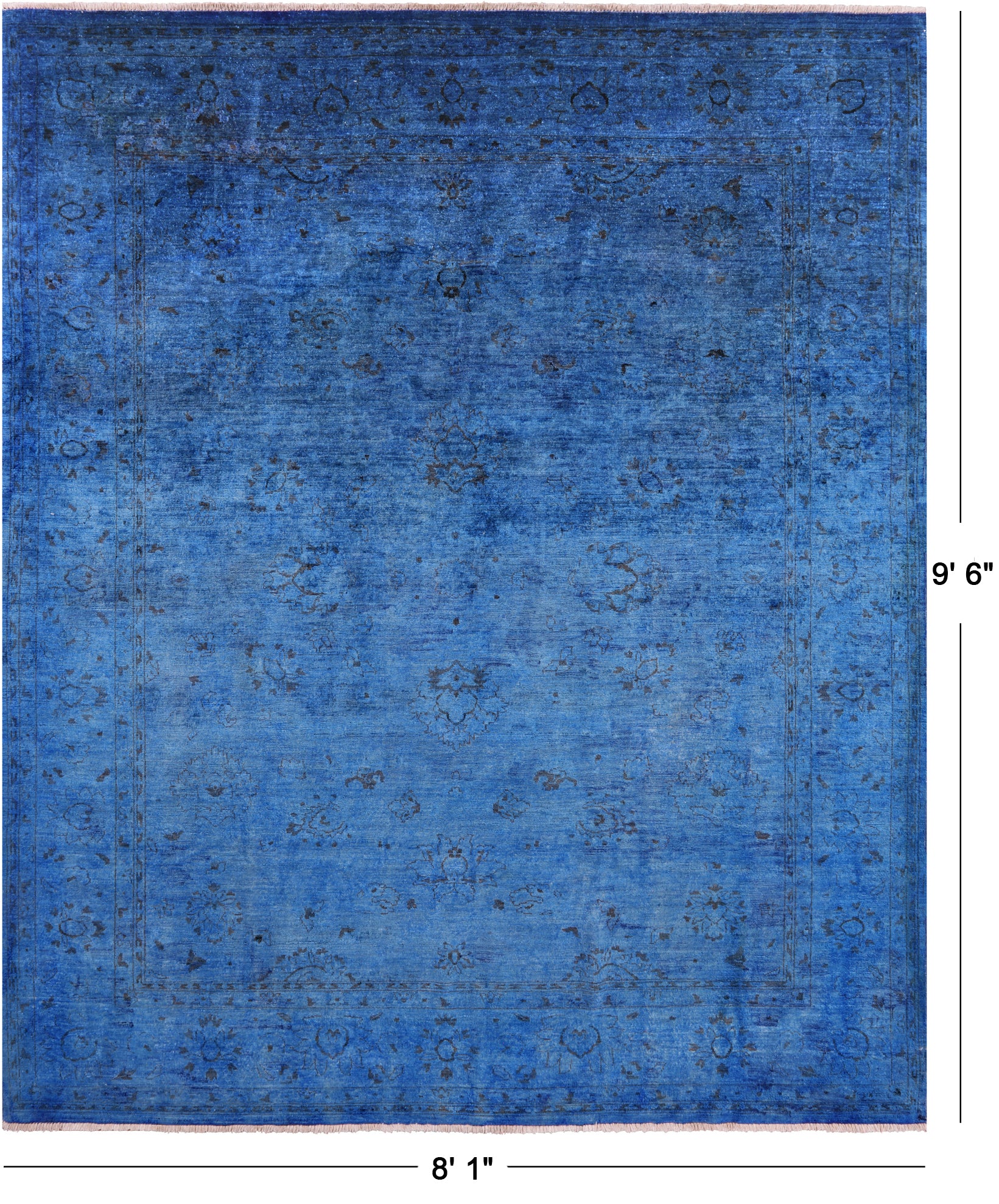 Blue Full Pile Overdyed Hand Knotted Wool Rug - 8' 1" X 9' 6" - Golden Nile
