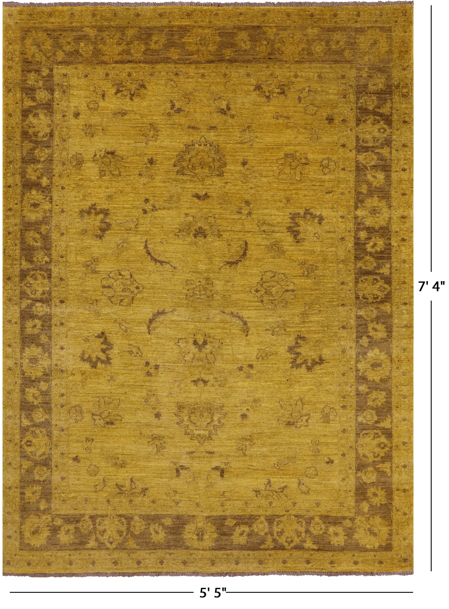Gold Full Pile Overdyed Handmade Wool Rug - 5' 5" X 7' 4" - Golden Nile