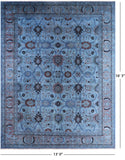 Blue Tabriz Low Pile Overdyed Hand Knotted Wool Rug - 13' 0" X 16' 3" - Golden Nile