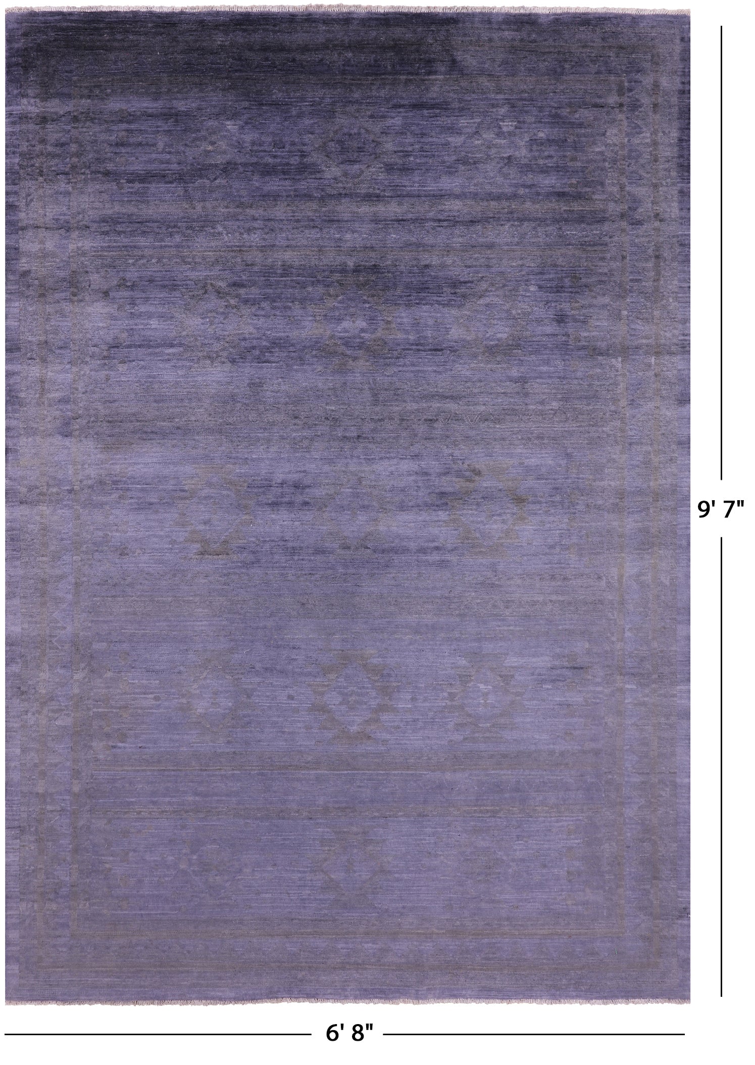 Grey Full Pile Overdyed Hand Knotted Wool Rug - 6' 8" X 9' 7" - Golden Nile