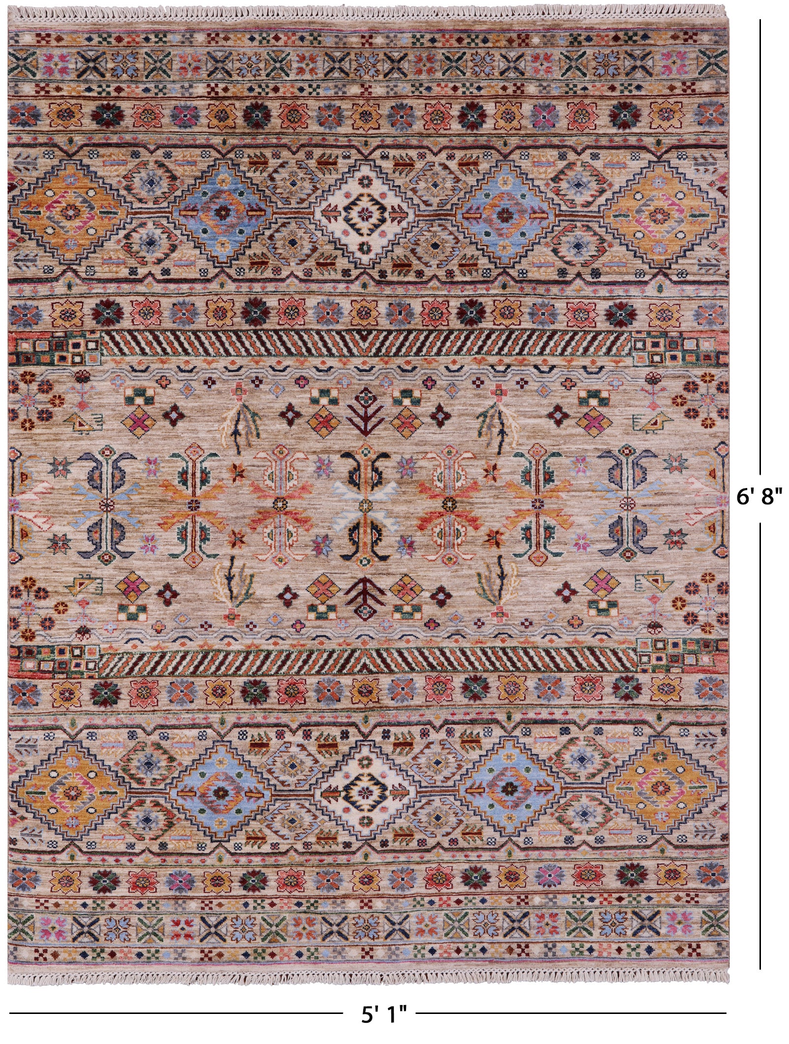 Khorjin Persian Gabbeh Hand Knotted Wool Rug - 5' 1" X 6' 8" - Golden Nile