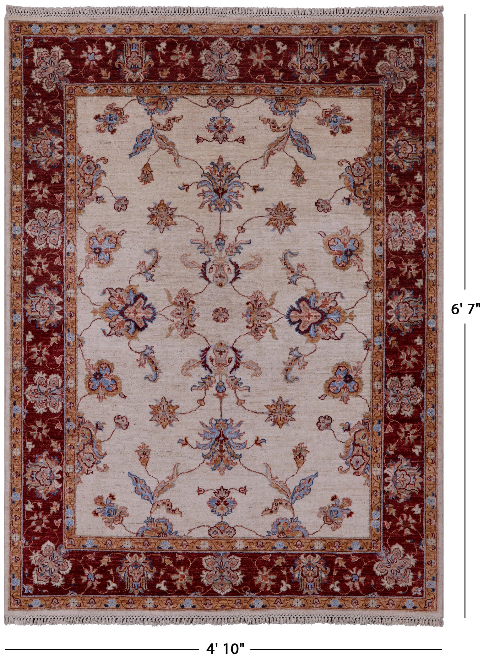 Ivory Persian Tabriz Handmade Wool Rug - 4' 10" X 6' 7" - Golden Nile