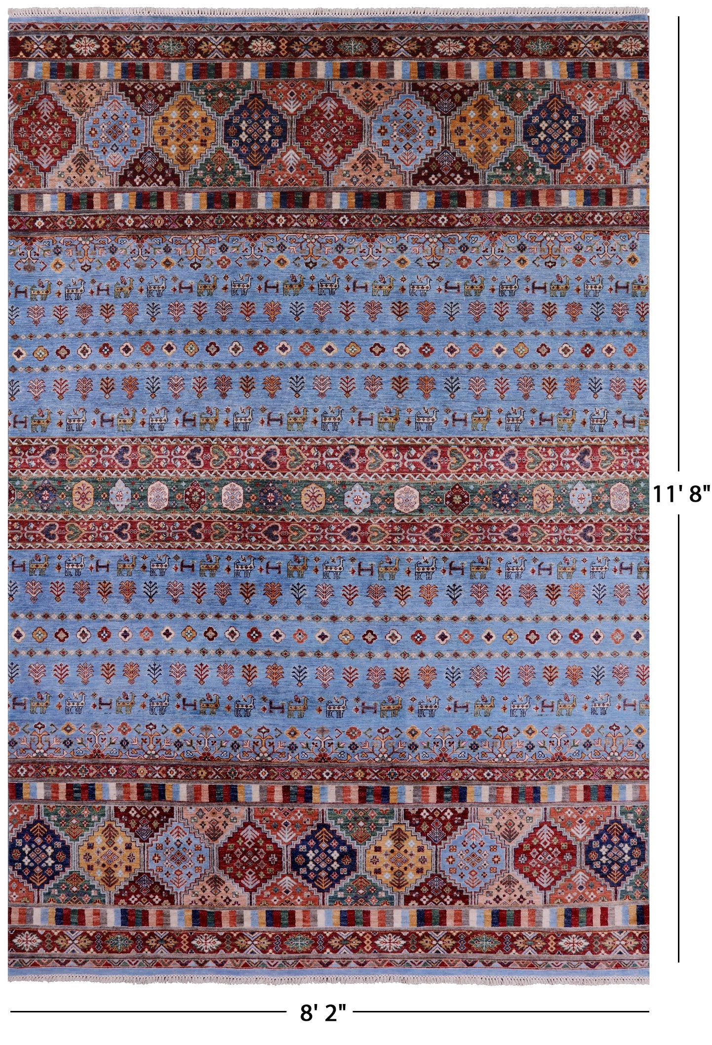 Blue Tribal Persian Gabbeh Hand Knotted Wool Rug - 8' 2" X 11' 8" - Golden Nile
