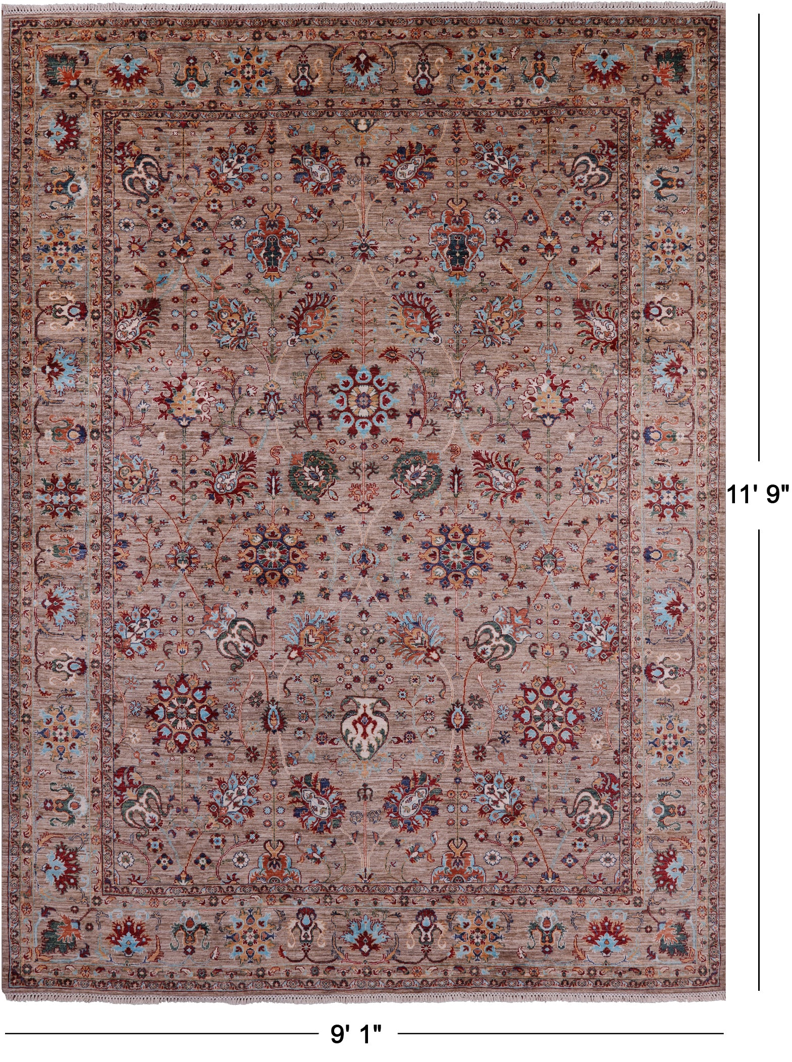 Peshawar Hand Knotted Wool Rug - 9' 1" X 11' 9" - Golden Nile