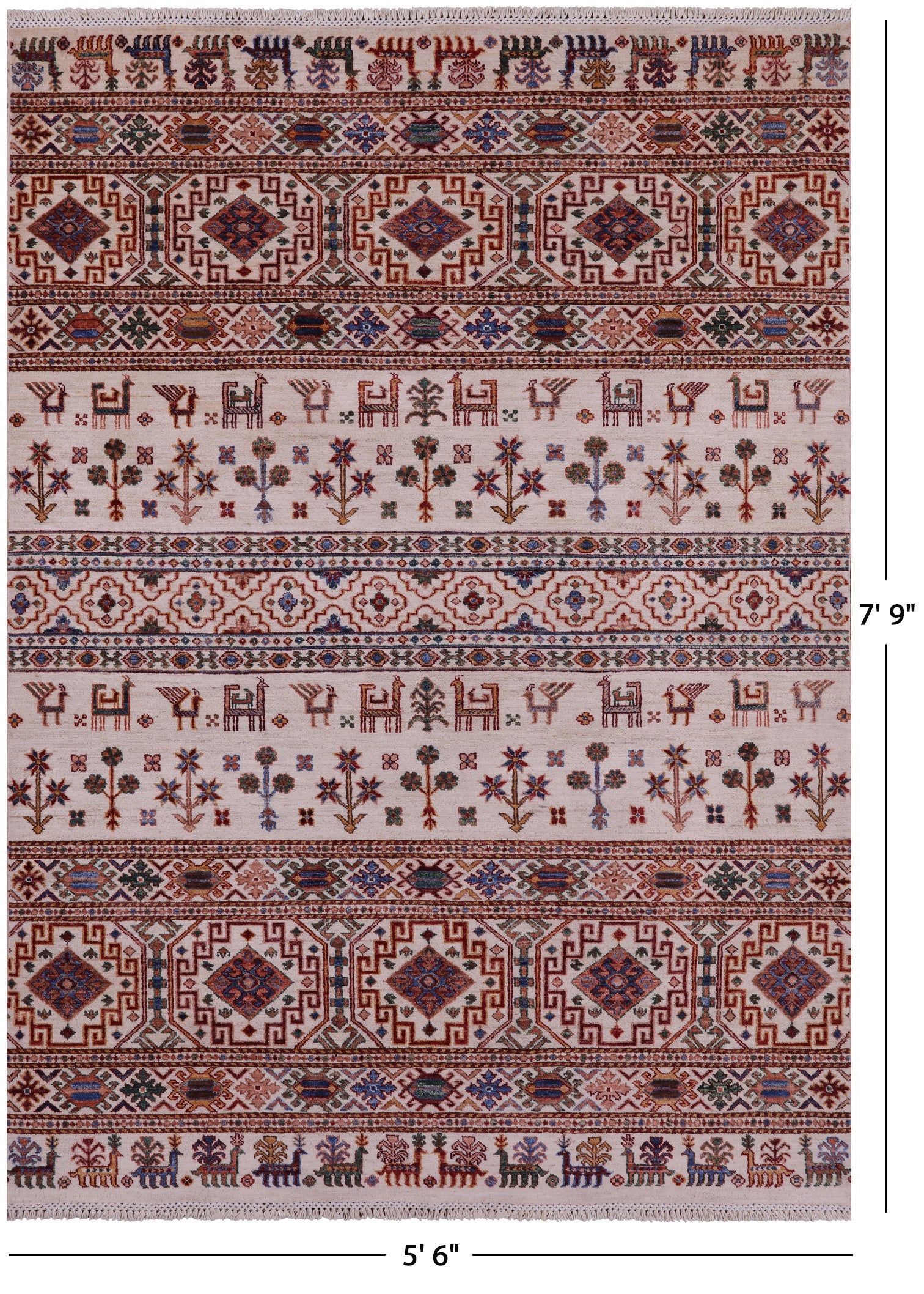 Ivory Tribal Persian Gabbeh Hand Knotted Wool Rug - 5' 6" X 7' 9" - Golden Nile