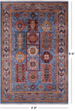 Blue Turkmen Ersari Hand Knotted Wool Rug - 5' 8" X 8' 6" - Golden Nile