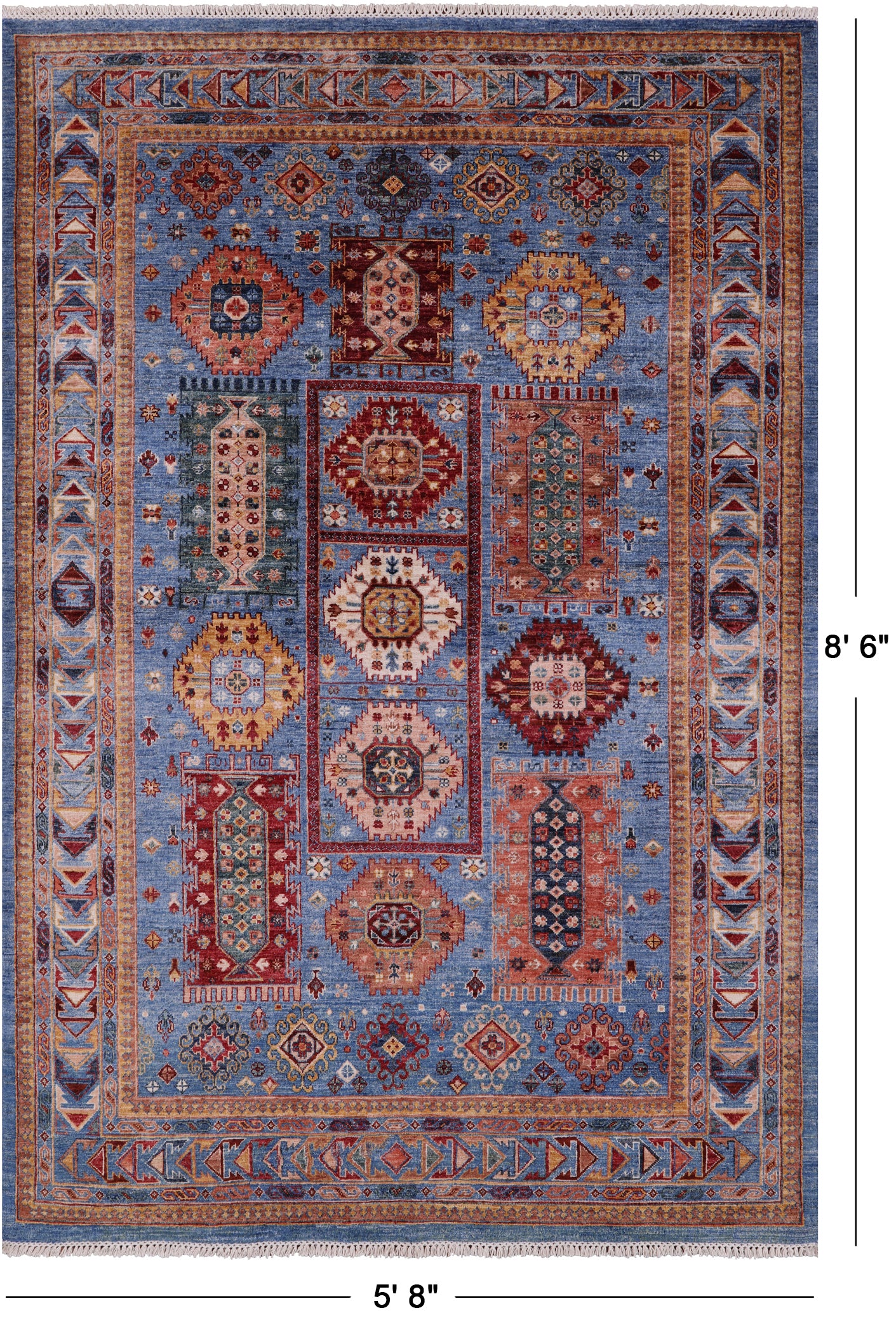 Blue Turkmen Ersari Hand Knotted Wool Rug - 5' 8" X 8' 6" - Golden Nile