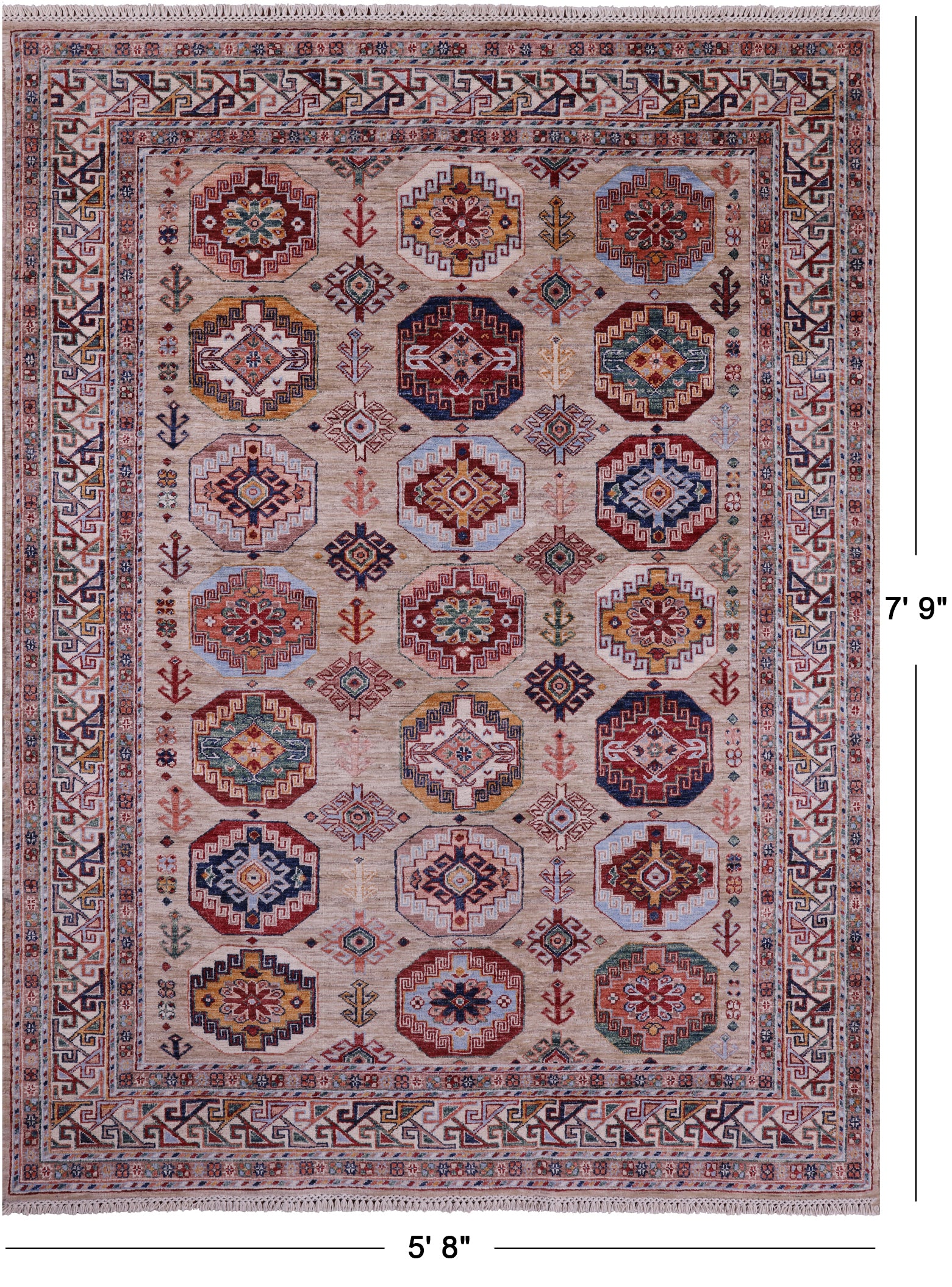 Turkmen Ersari Hand Knotted Wool Rug - 5' 8" X 7' 9" - Golden Nile
