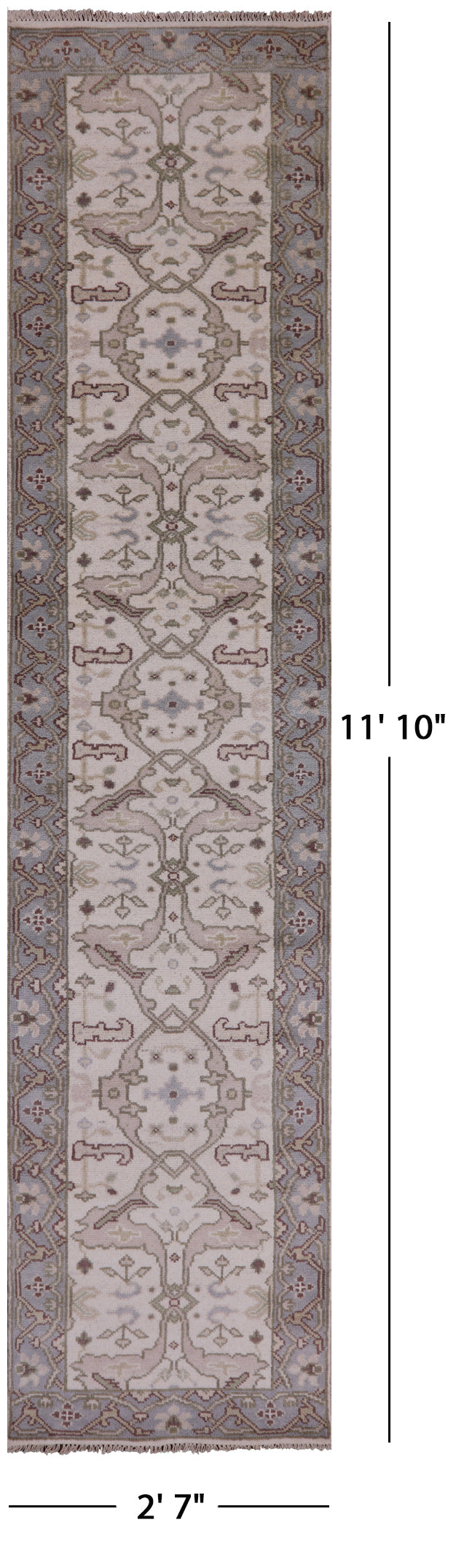 Ivory Turkish Oushak Hand Knotted Runner Rug - 2' 7" X 11' 10" - Golden Nile