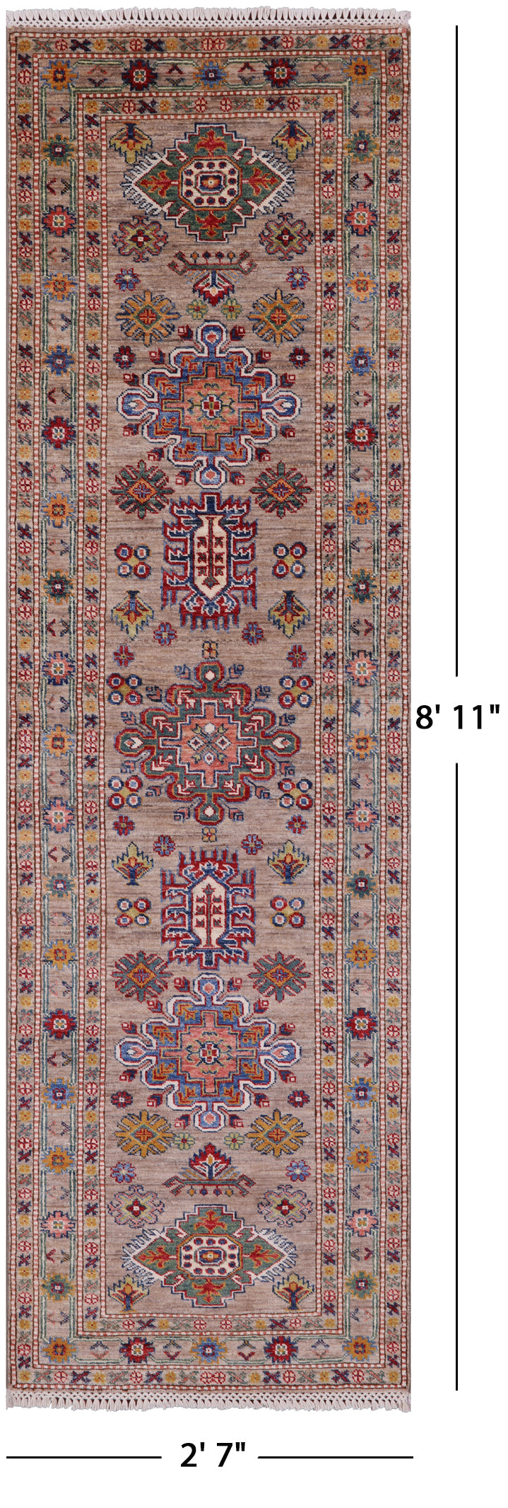 Super Kazak Handmade Wool Runner Rug - 2' 7" X 8' 11" - Golden Nile