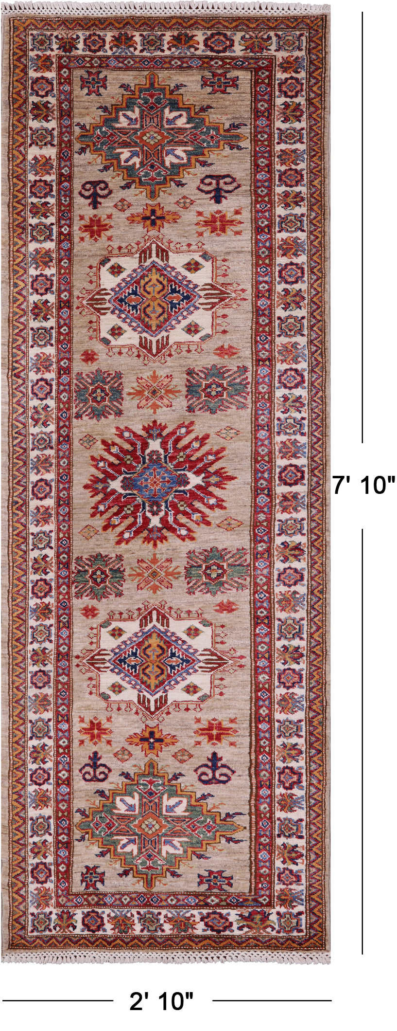 Super Kazak Hand Knotted Wool Runner Rug - 2' 10" X 7' 10" - Golden Nile