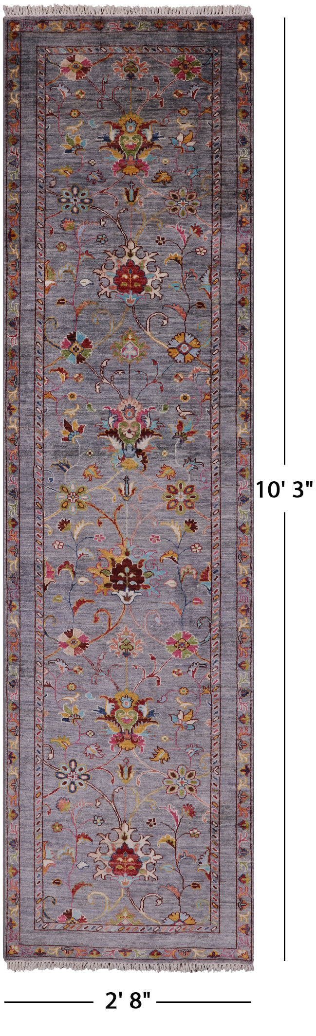 Grey Peshawar Handmade Wool Runner Rug - 2' 8" X 10' 3" - Golden Nile