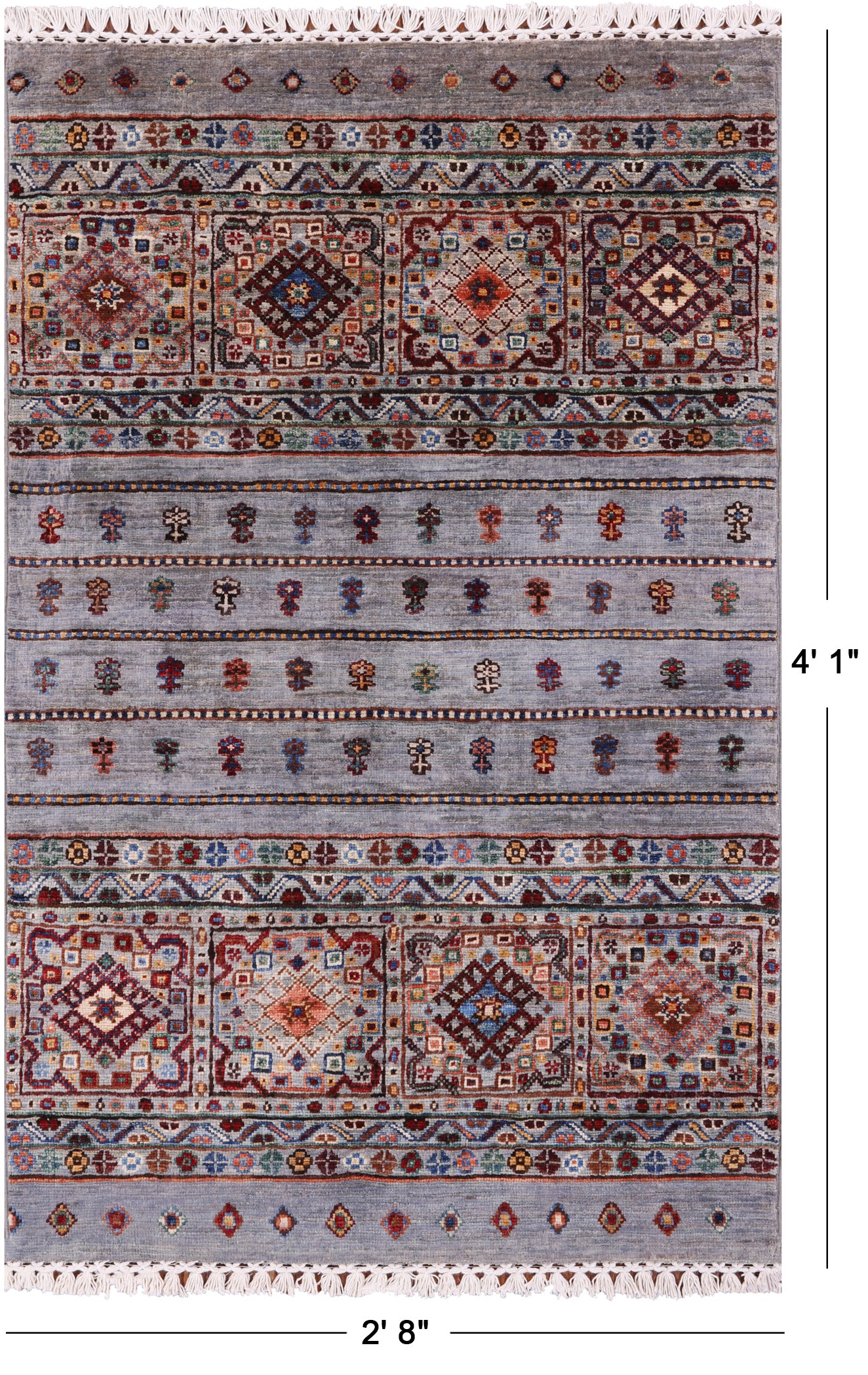 Grey Khorjin Persian Gabbeh Handmade Wool Rug - 2' 8" X 4' 1" - Golden Nile