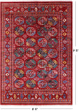 Red Turkmen Ersari Hand Knotted Wool Rug - 6' 6" X 9' 5" - Golden Nile