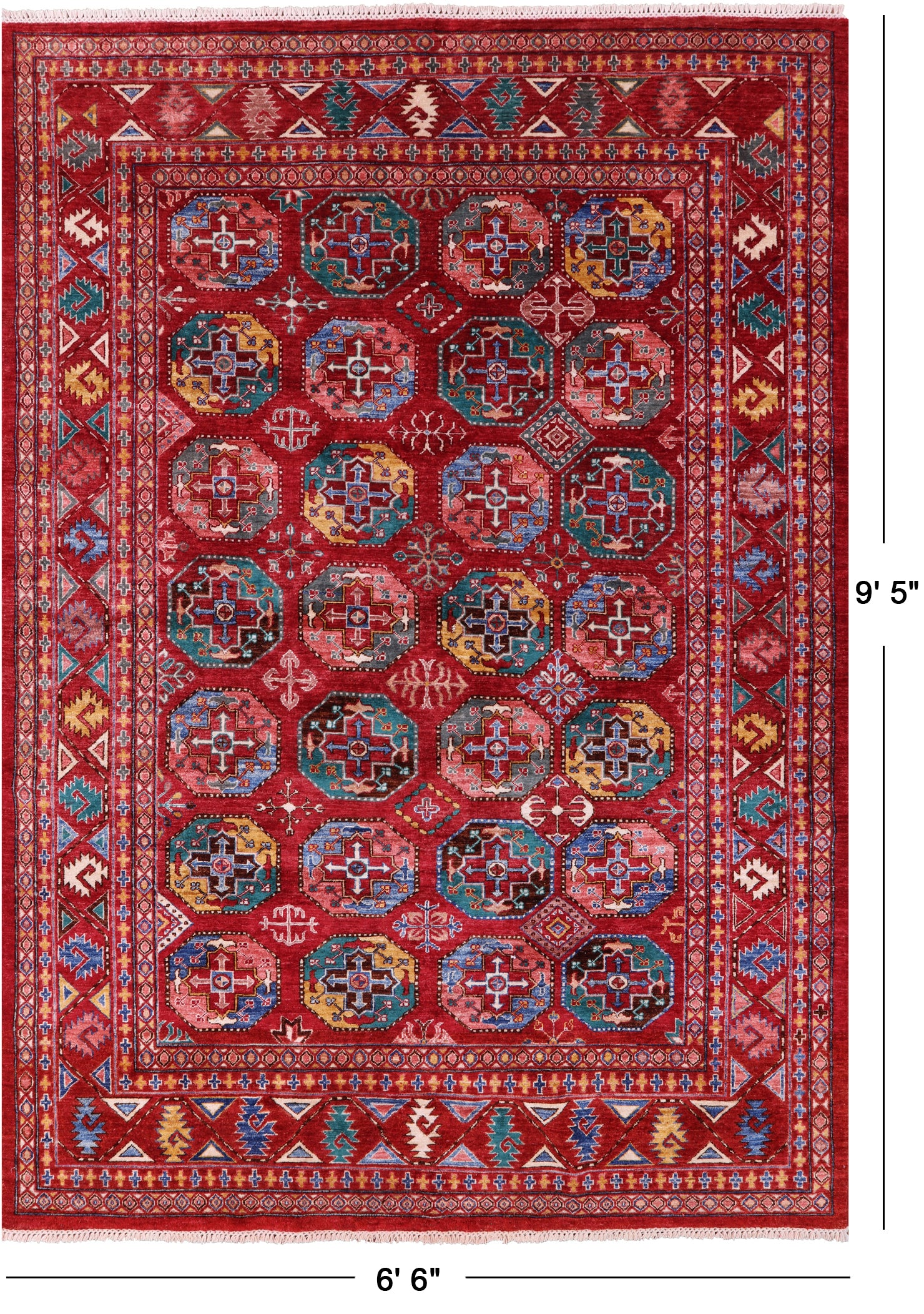 Red Turkmen Ersari Hand Knotted Wool Rug - 6' 6" X 9' 5" - Golden Nile