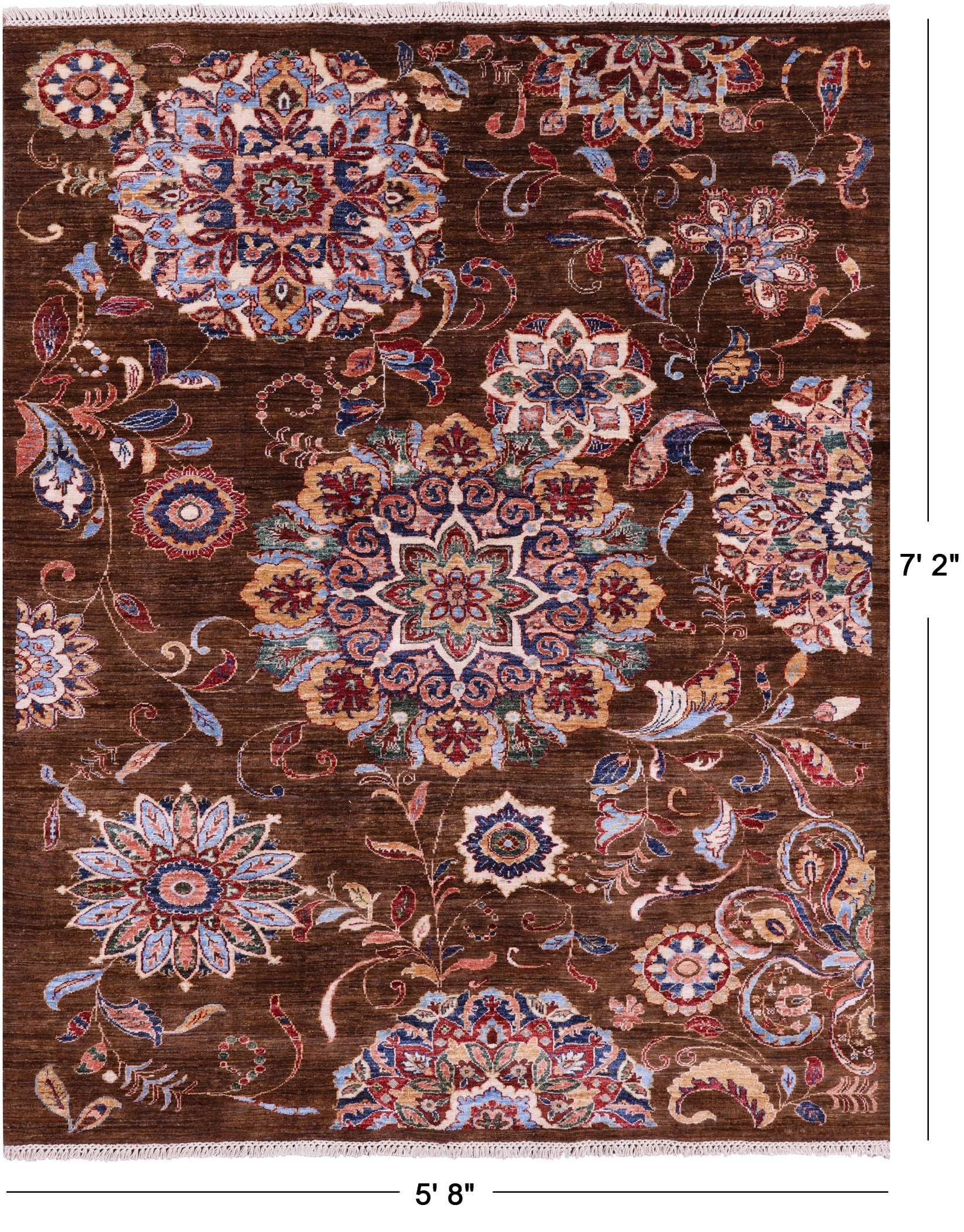 Brown Peshawar Handmade Wool Rug - 5' 8" X 7' 2" - Golden Nile