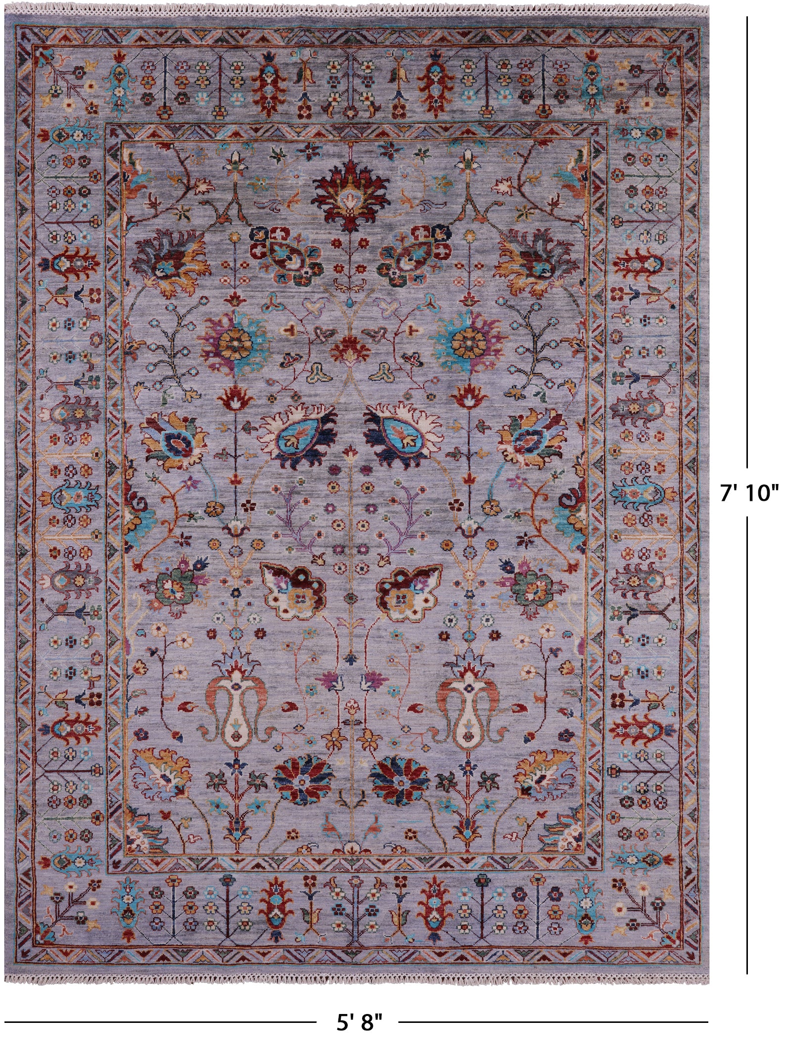 Grey Peshawar Hand Knotted Wool Rug - 5' 8" X 7' 10" - Golden Nile