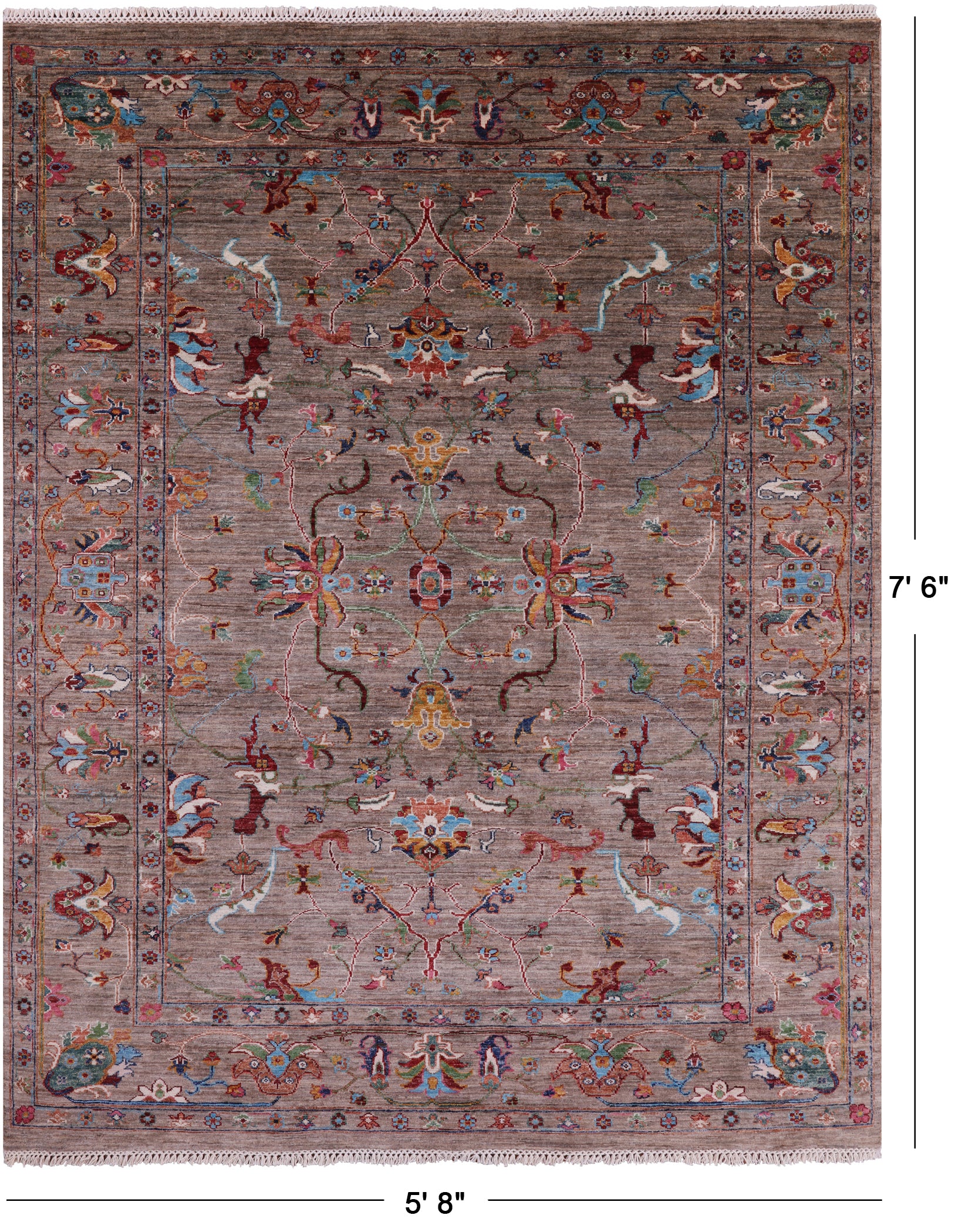 Peshawar Hand Knotted Wool Rug - 5' 8" X 7' 6" - Golden Nile