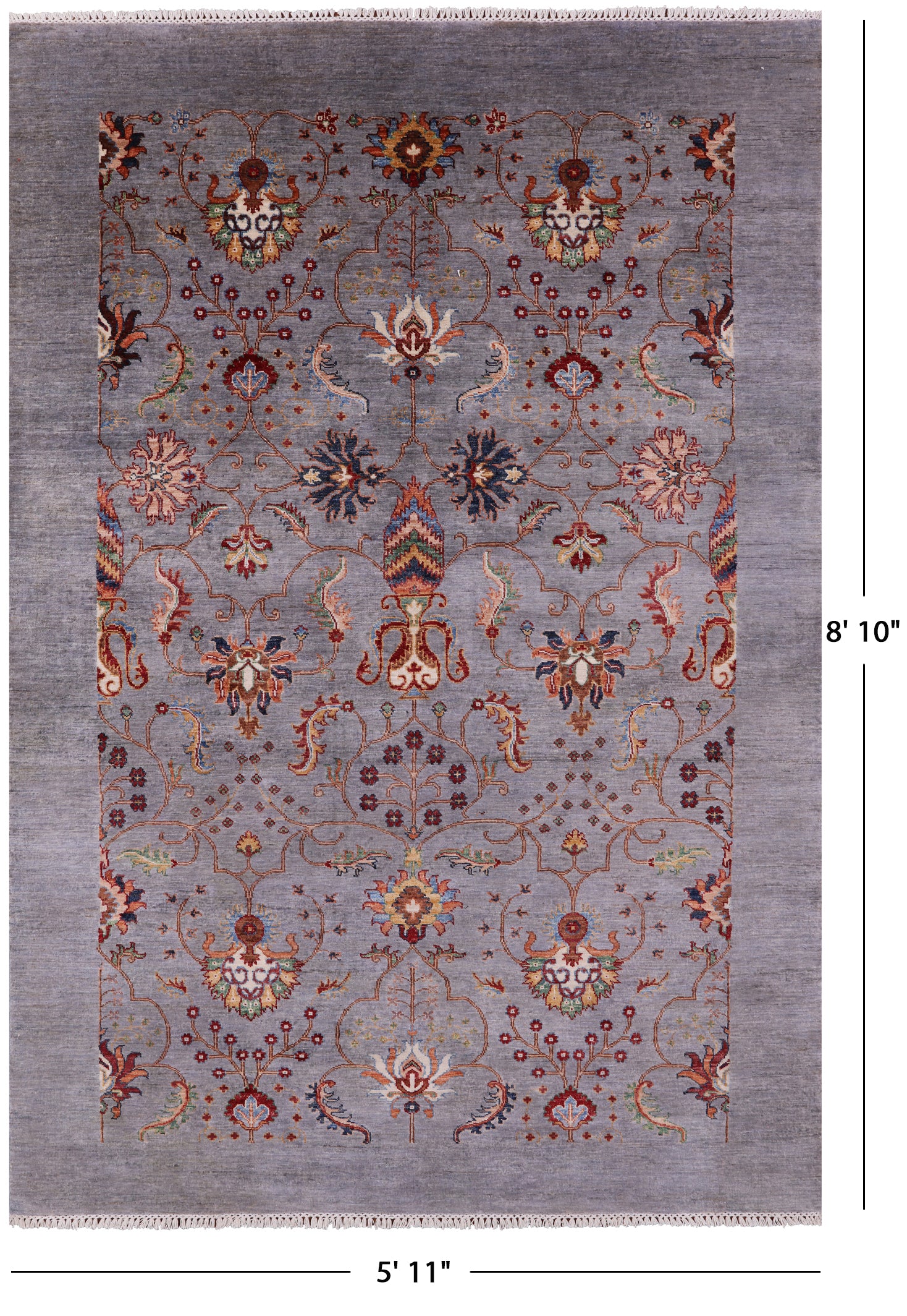 Grey Peshawar Hand Knotted Wool Rug - 5' 11" X 8' 10" - Golden Nile