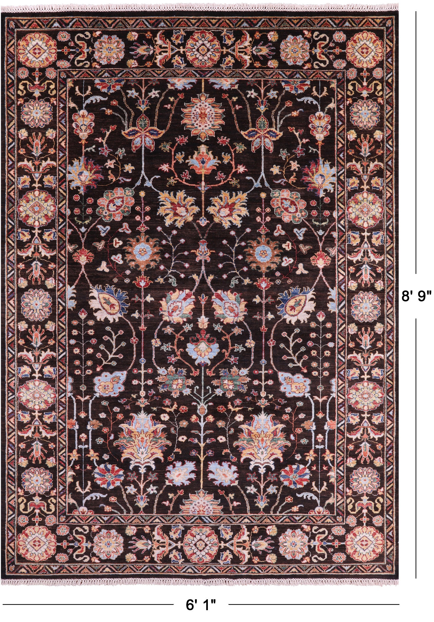 Brown Peshawar Hand Knotted Wool Rug - 6' 1" X 8' 9" - Golden Nile
