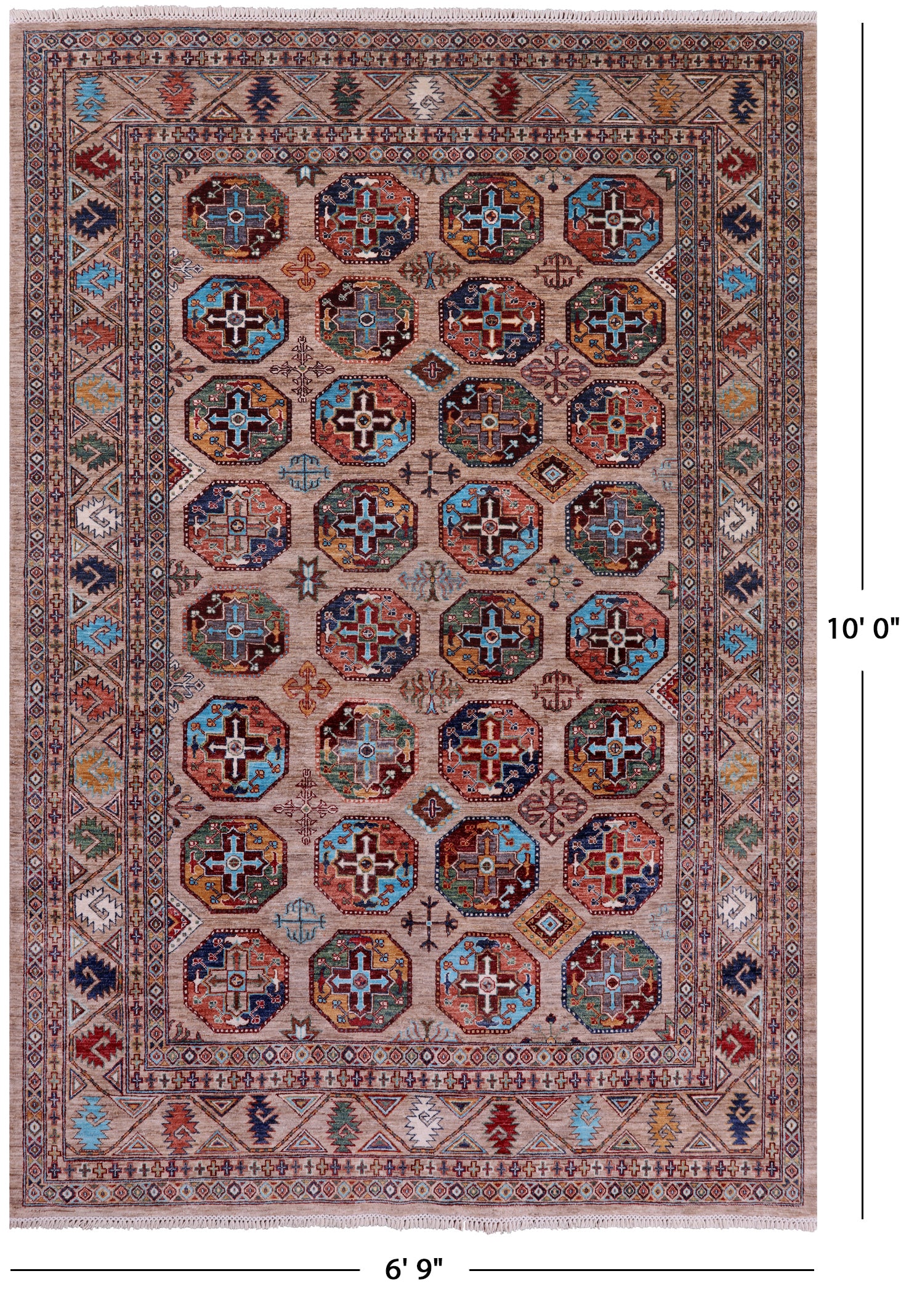 Turkmen Ersari Hand Knotted Wool Rug - 6' 9" X 10' 0" - Golden Nile