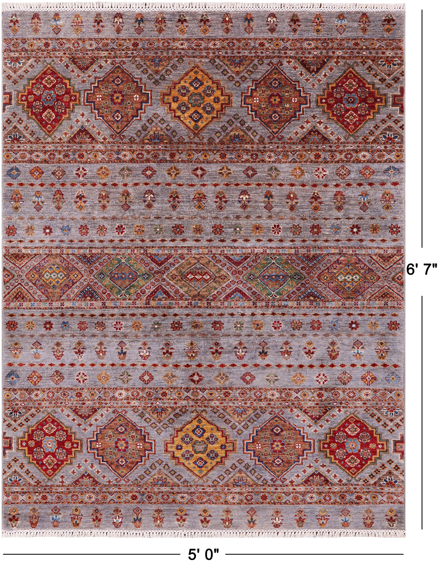 Khorjin Persian Gabbeh Hand Knotted Wool Rug - 5' 0" X 6' 7"