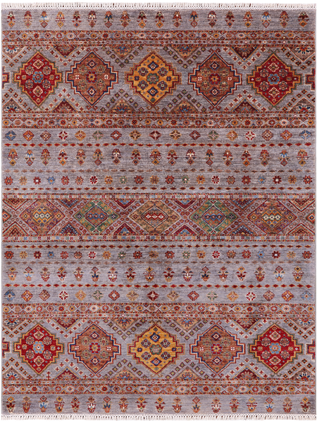 Khorjin Persian Gabbeh Hand Knotted Wool Rug - 5' 0" X 6' 7"