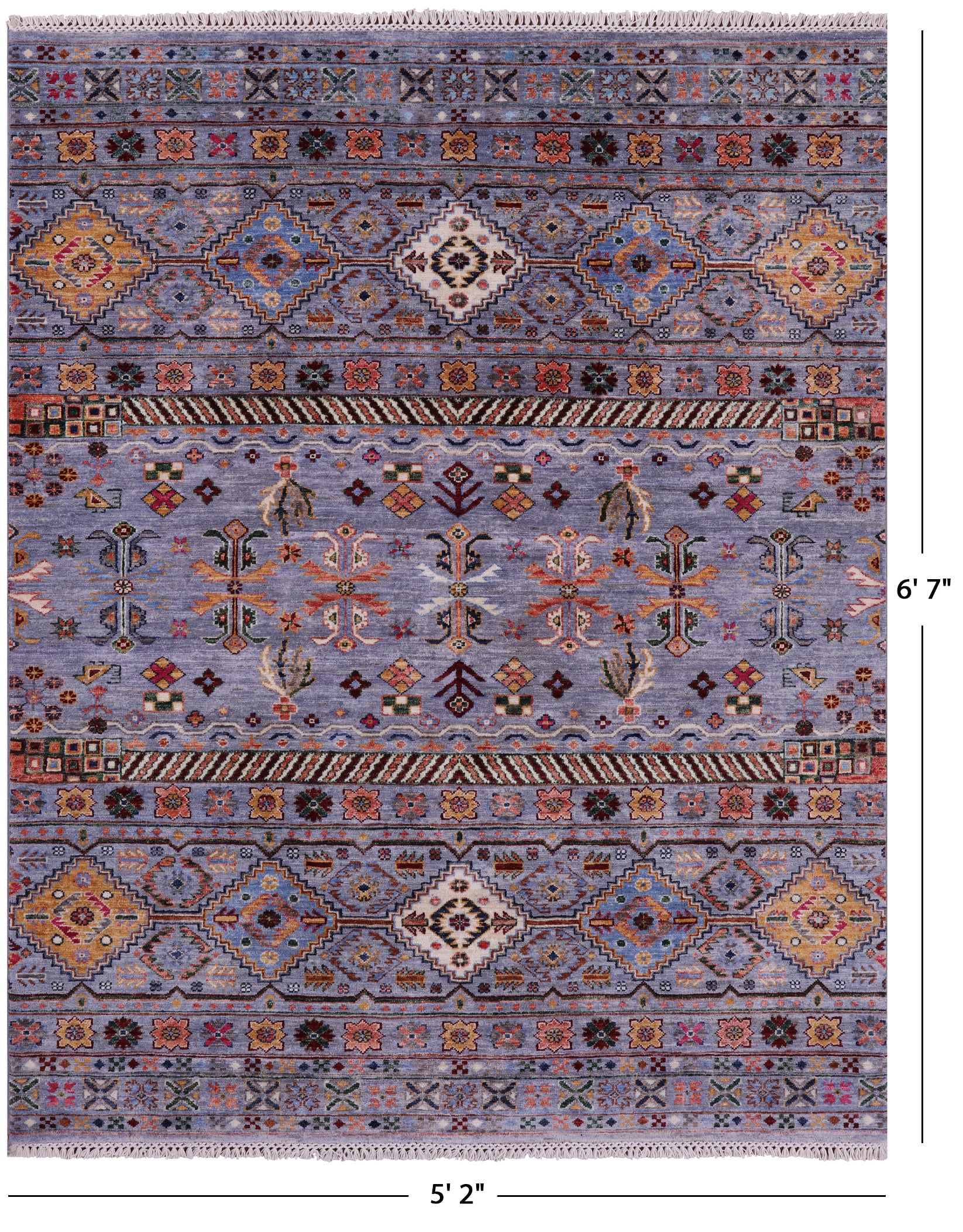 Grey Khorjin Persian Gabbeh Hand Knotted Wool Rug - 5' 2" X 6' 7" - Golden Nile