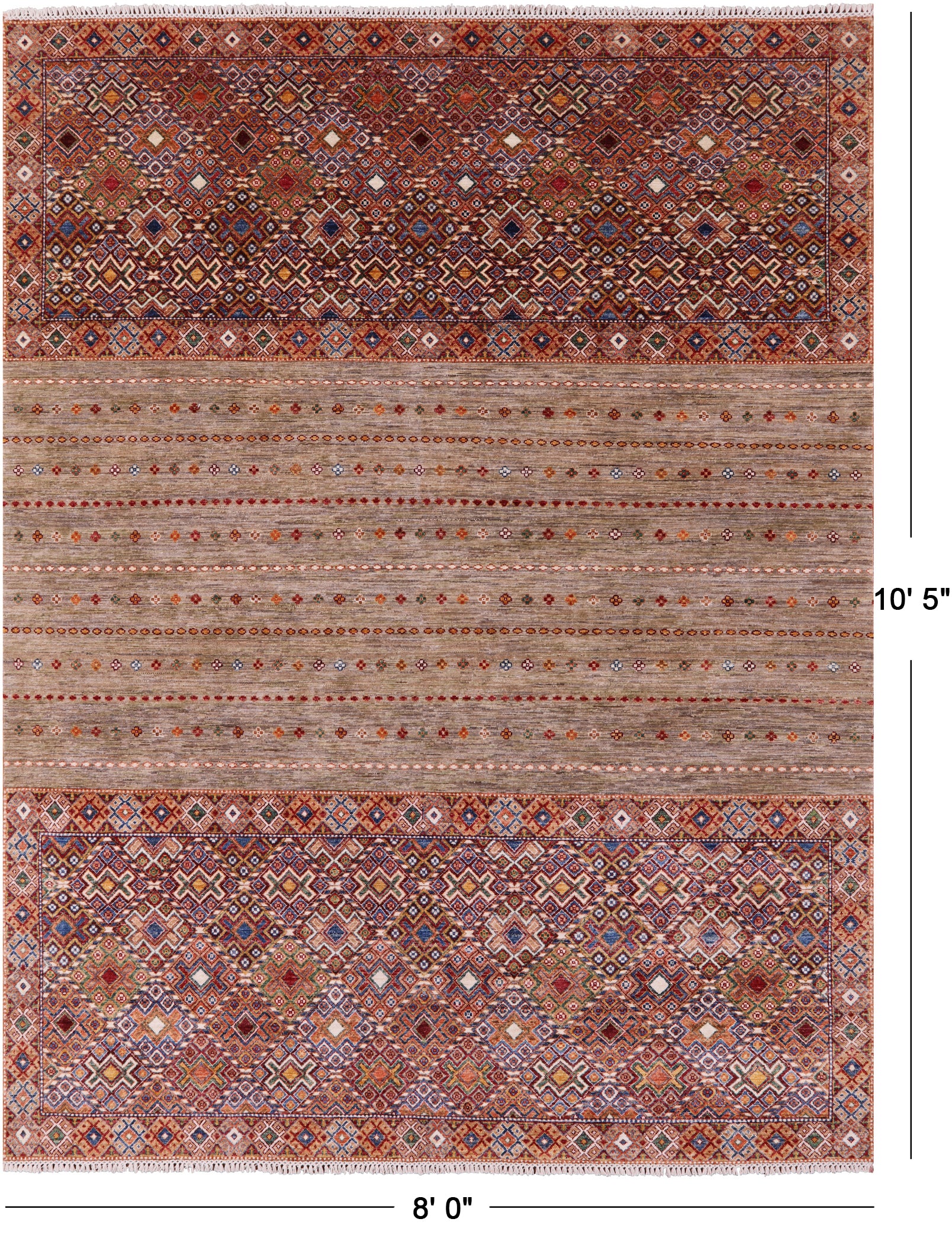 Khorjin Persian Gabbeh Hand Knotted Wool Rug - 8' 0" X 10' 5" - Golden Nile