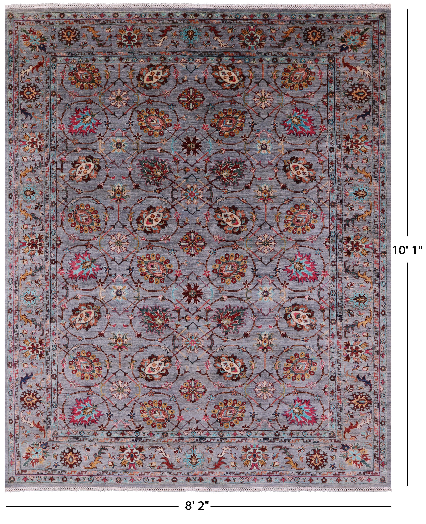Grey Peshawar Hand Knotted Wool Rug - 8' 2" X 10' 1" - Golden Nile