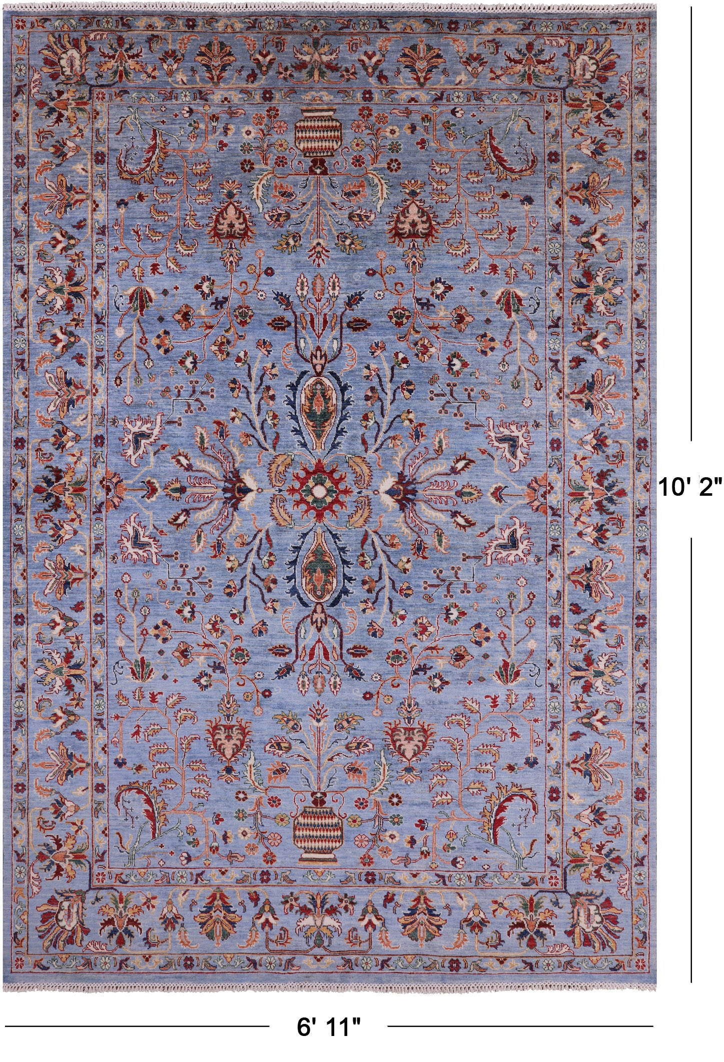 Blue Peshawar Hand Knotted Wool Rug - 6' 11" X 10' 2" - Golden Nile
