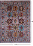 Grey Turkmen Ersari Handmade Wool Rug - 6' 10" X 9' 8" - Golden Nile