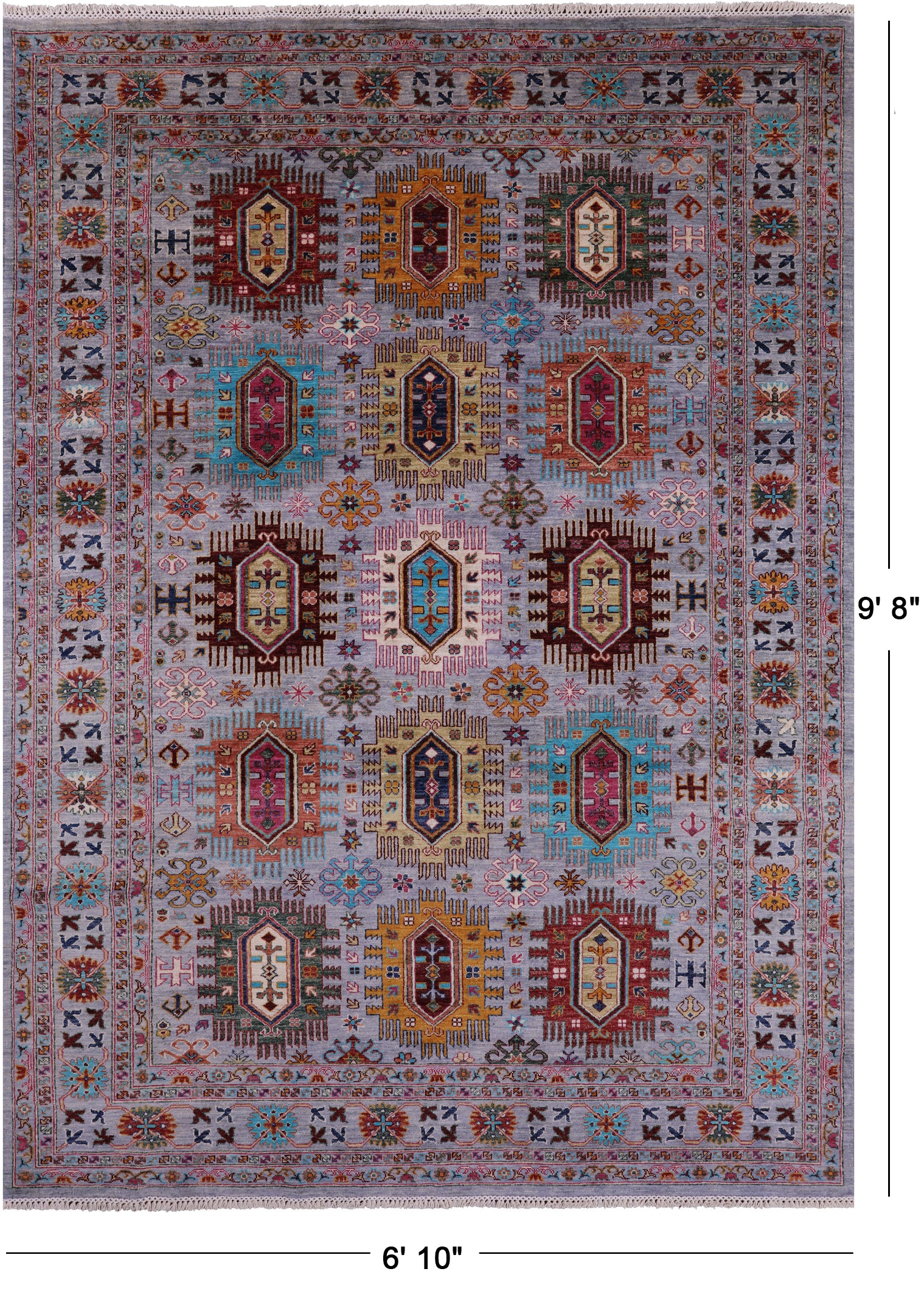 Grey Turkmen Ersari Handmade Wool Rug - 6' 10" X 9' 8" - Golden Nile