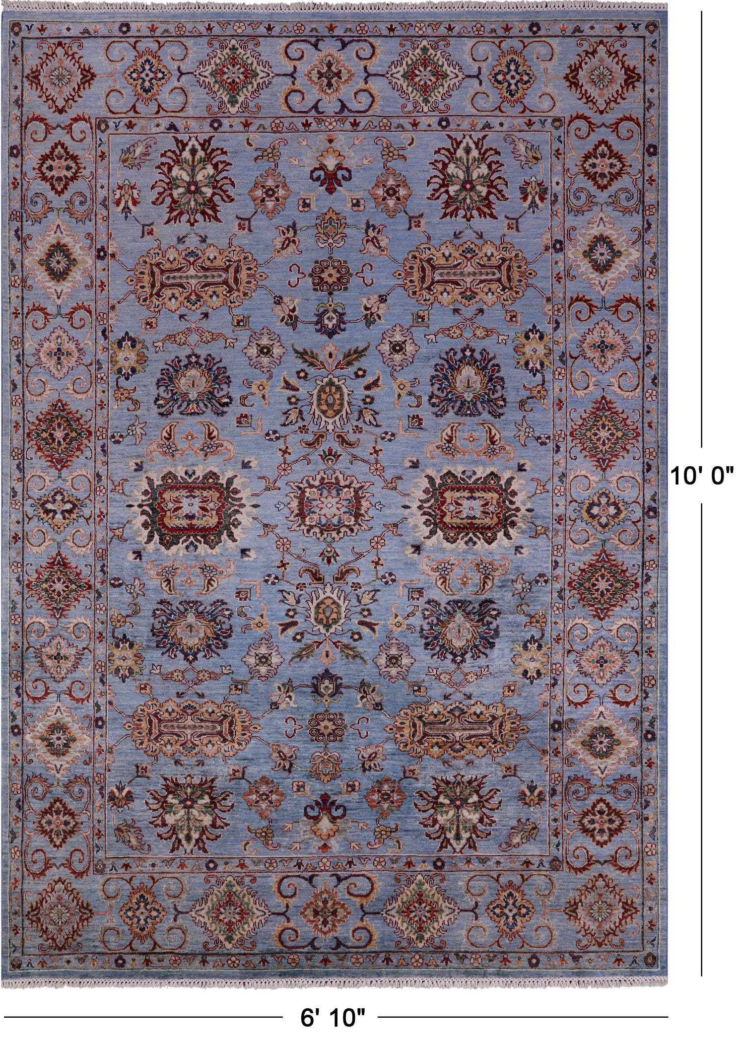 Blue Peshawar Hand Knotted Wool Rug - 6' 10" X 10' 0" - Golden Nile