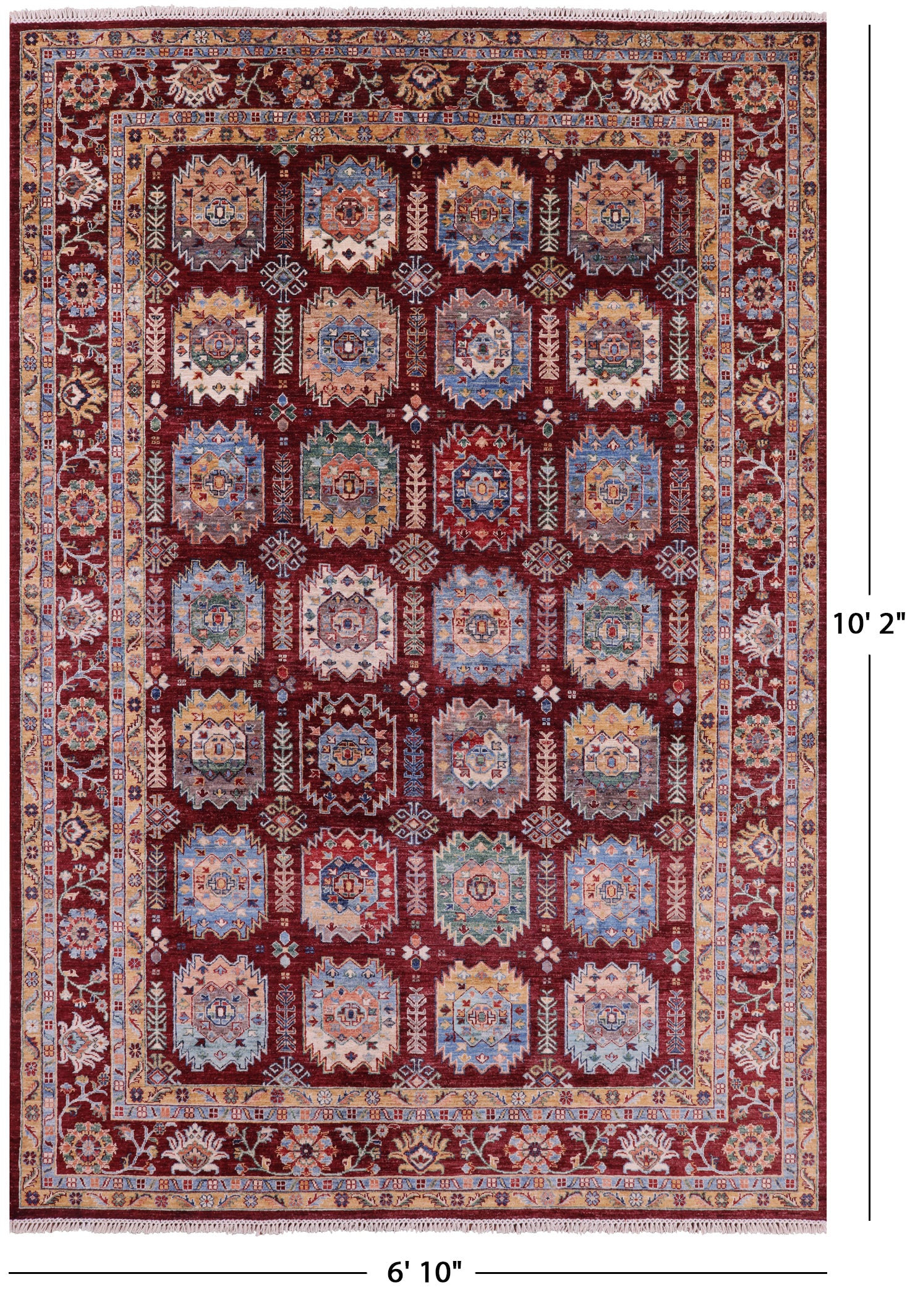 Turkmen Ersari Hand Knotted Wool Rug - 6' 10" X 10' 2" - Golden Nile