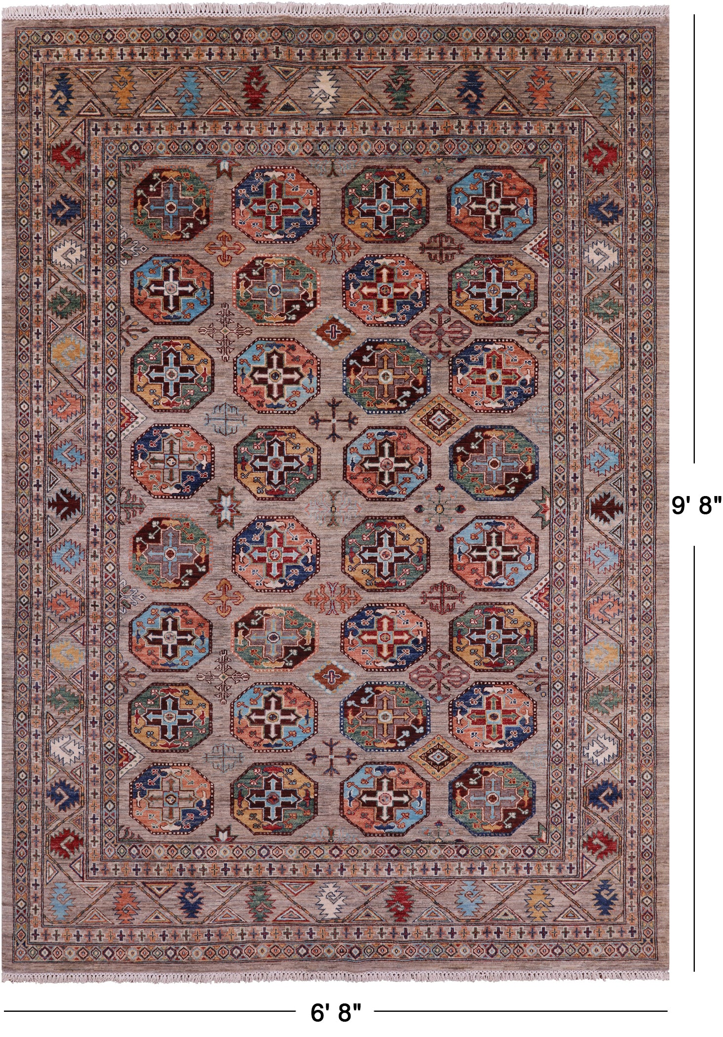 Turkmen Ersari Hand Knotted Wool Rug - 6' 8" X 9' 8" - Golden Nile