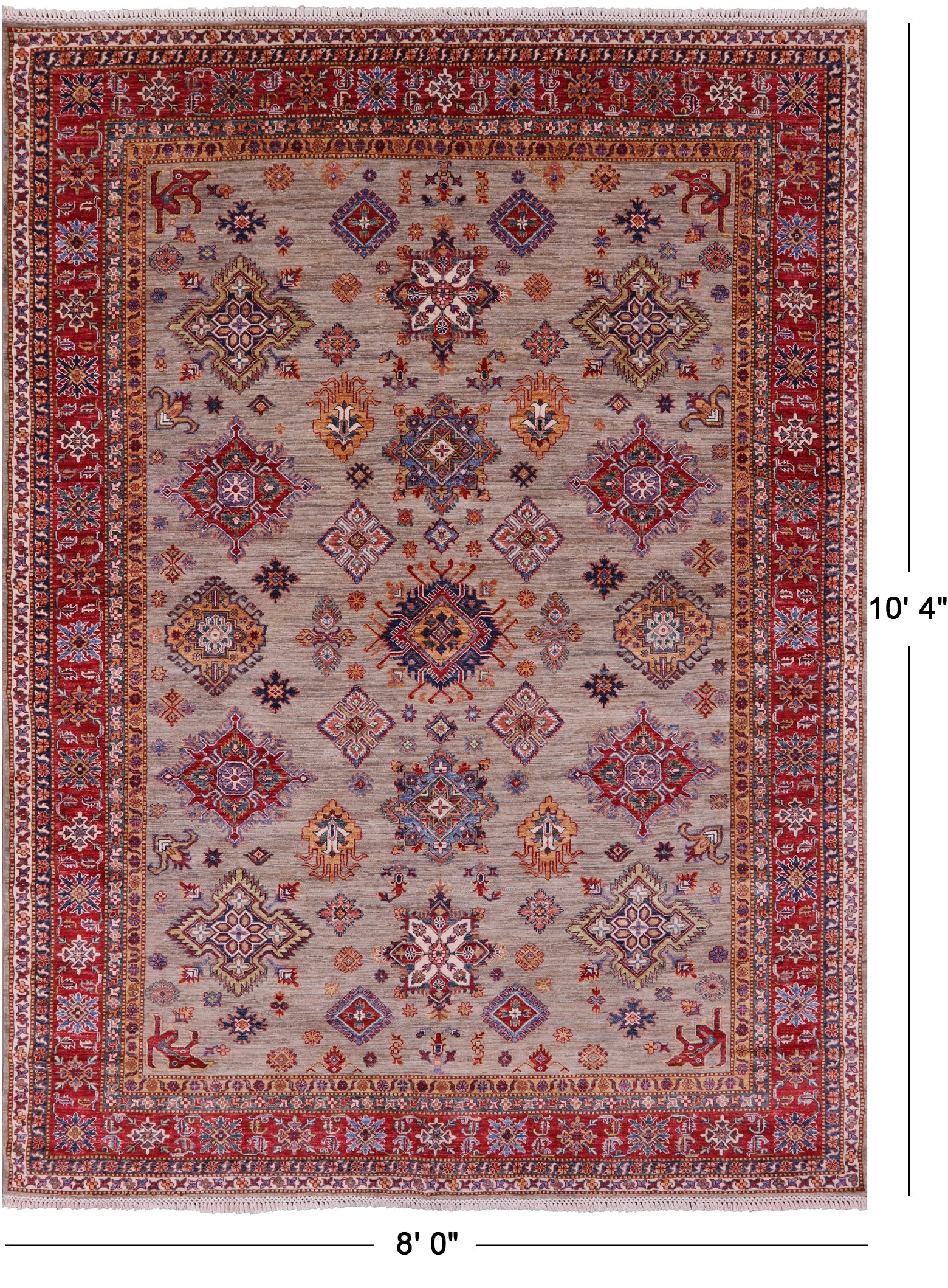 Super Kazak Hand Knotted Wool Rug - 8' 0" X 10' 4" - Golden Nile