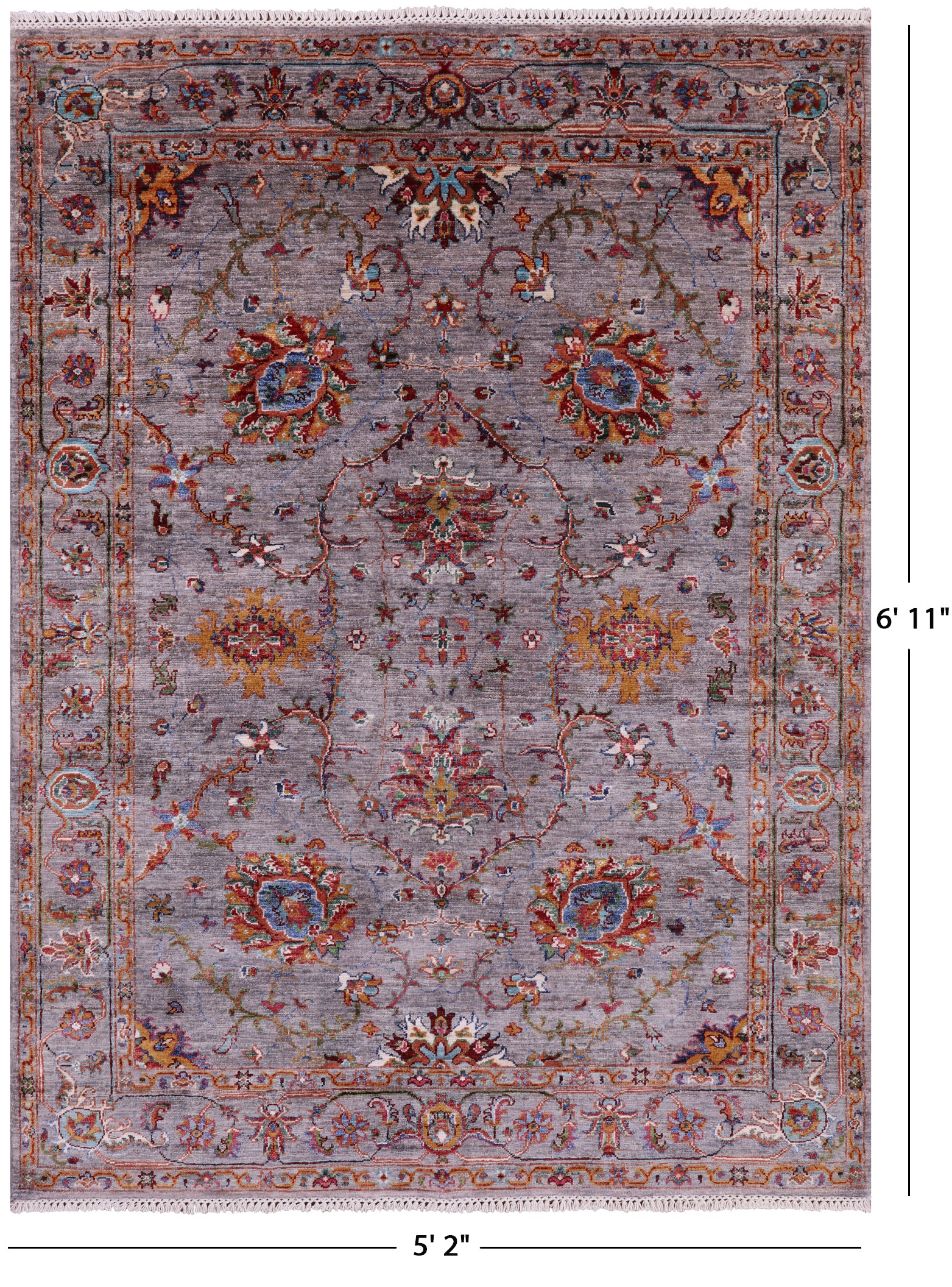 Peshawar Hand Knotted Wool Rug - 5' 2" X 6' 11" - Golden Nile