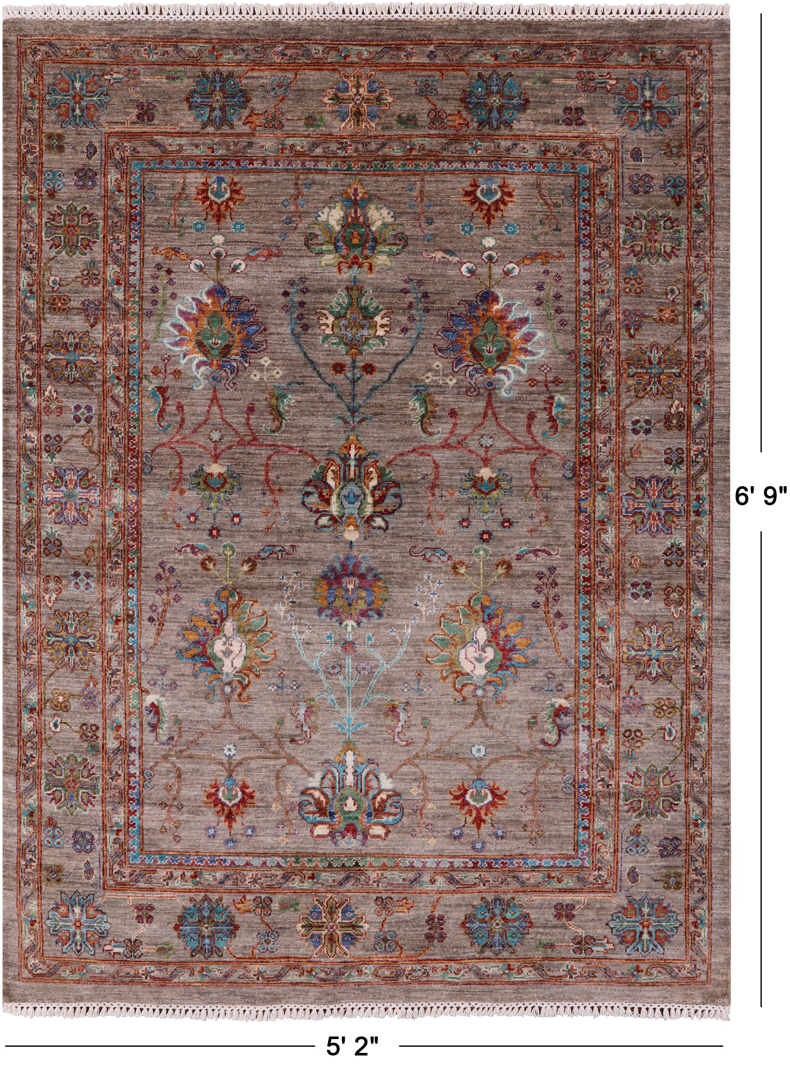 Peshawar Hand Knotted Wool Rug - 5' 2" X 6' 9" - Golden Nile