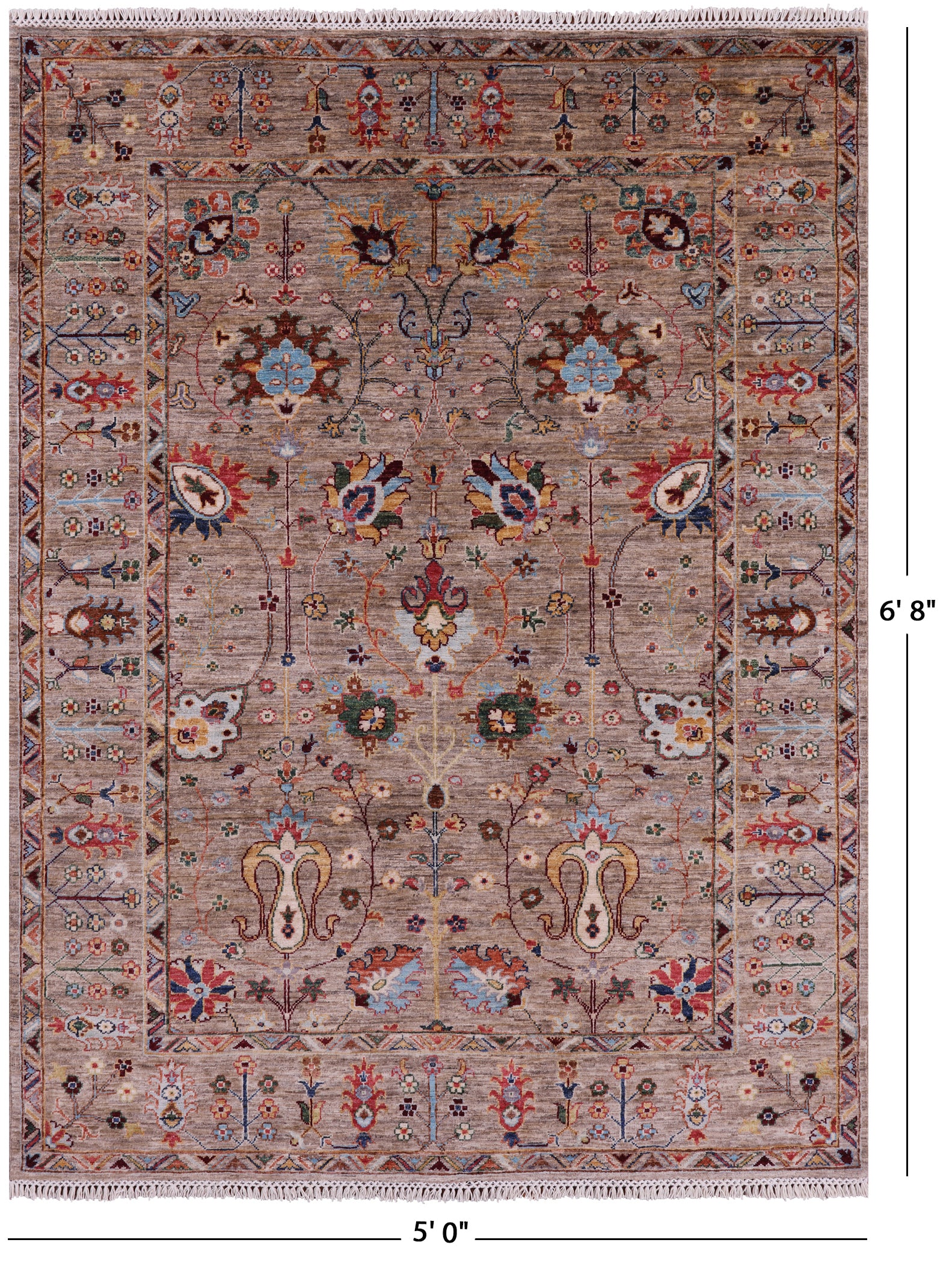 Peshawar Hand Knotted Wool Rug - 5' 0" X 6' 8" - Golden Nile