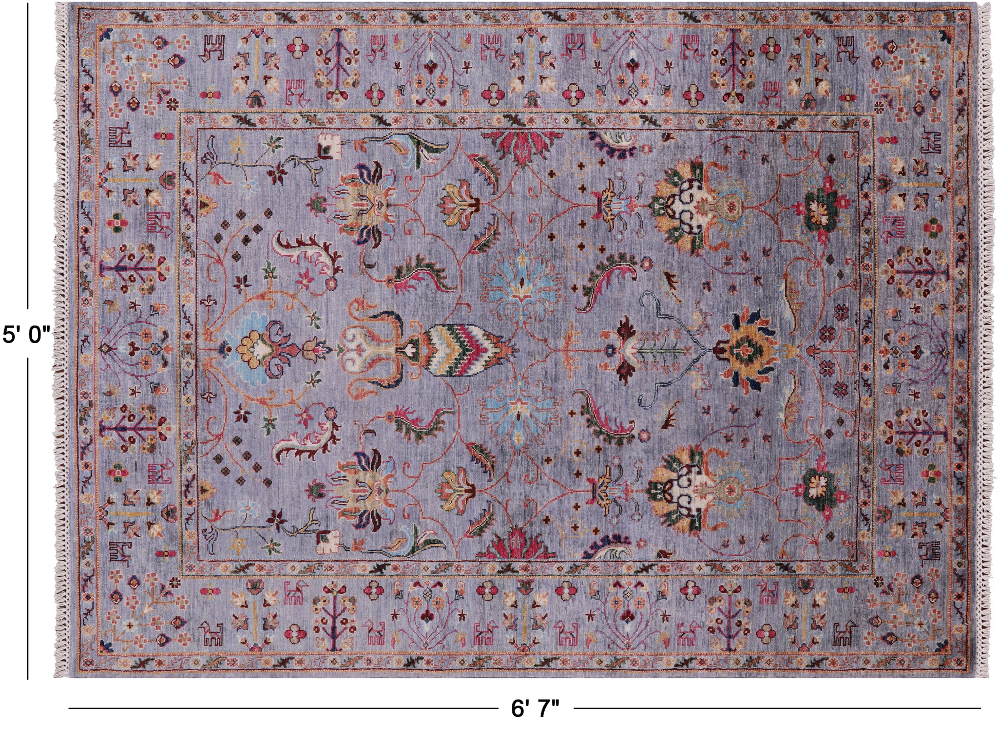 Grey Peshawar Hand Knotted Wool Rug - 5' 0" X 6' 7" - Golden Nile