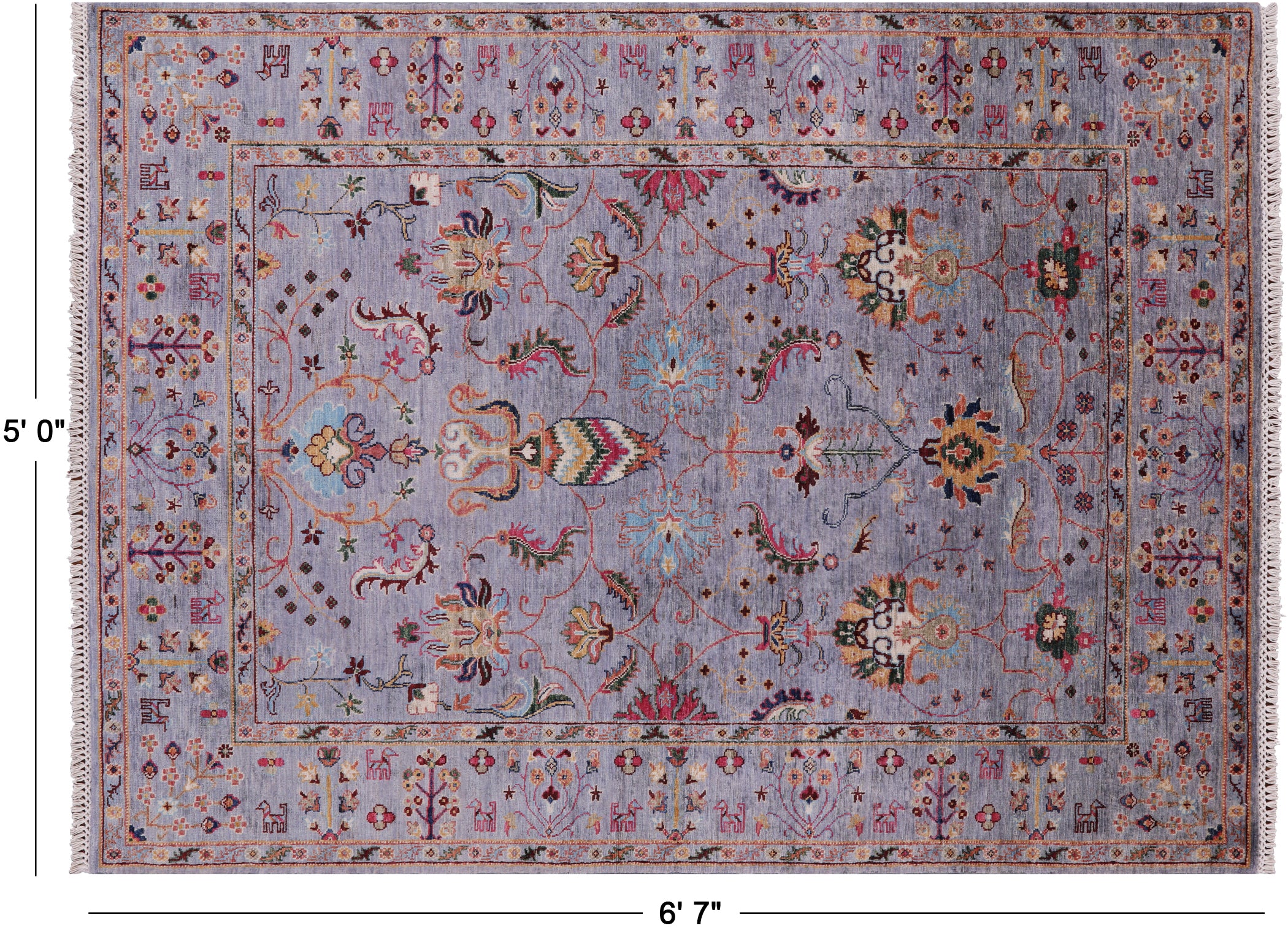 Grey Peshawar Hand Knotted Wool Rug - 5' 0" X 6' 7" - Golden Nile