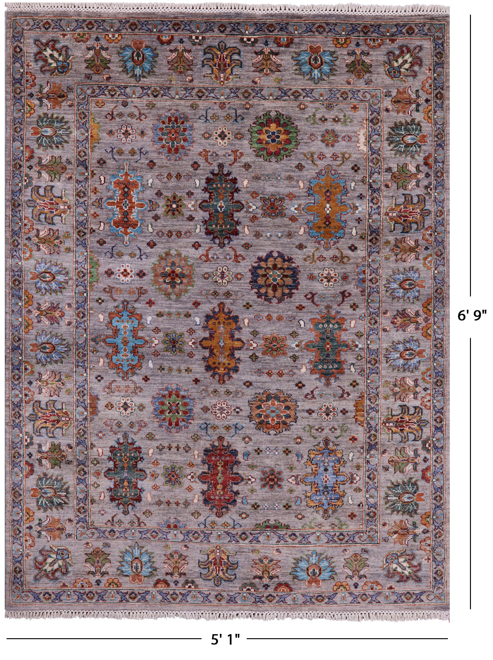 Peshawar Hand Knotted Wool Rug - 5' 1" X 6' 9" - Golden Nile