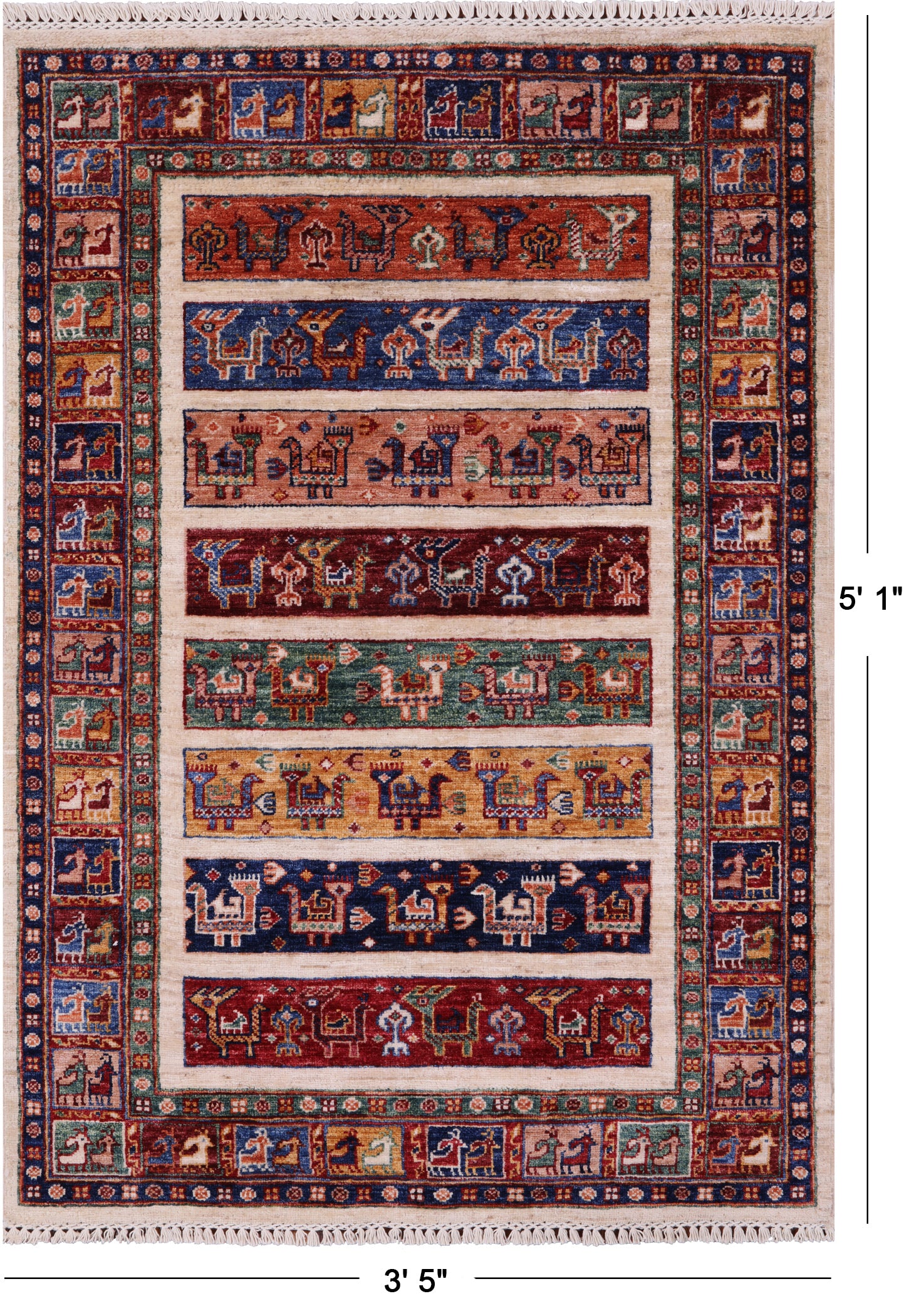 Tribal Persian Gabbeh Handmade Wool Rug - 3' 5" X 5' 1" - Golden Nile