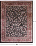 Black Persian Kashan Hand Knotted Wool Rug - 12' 2" X 16' 0" - Golden Nile