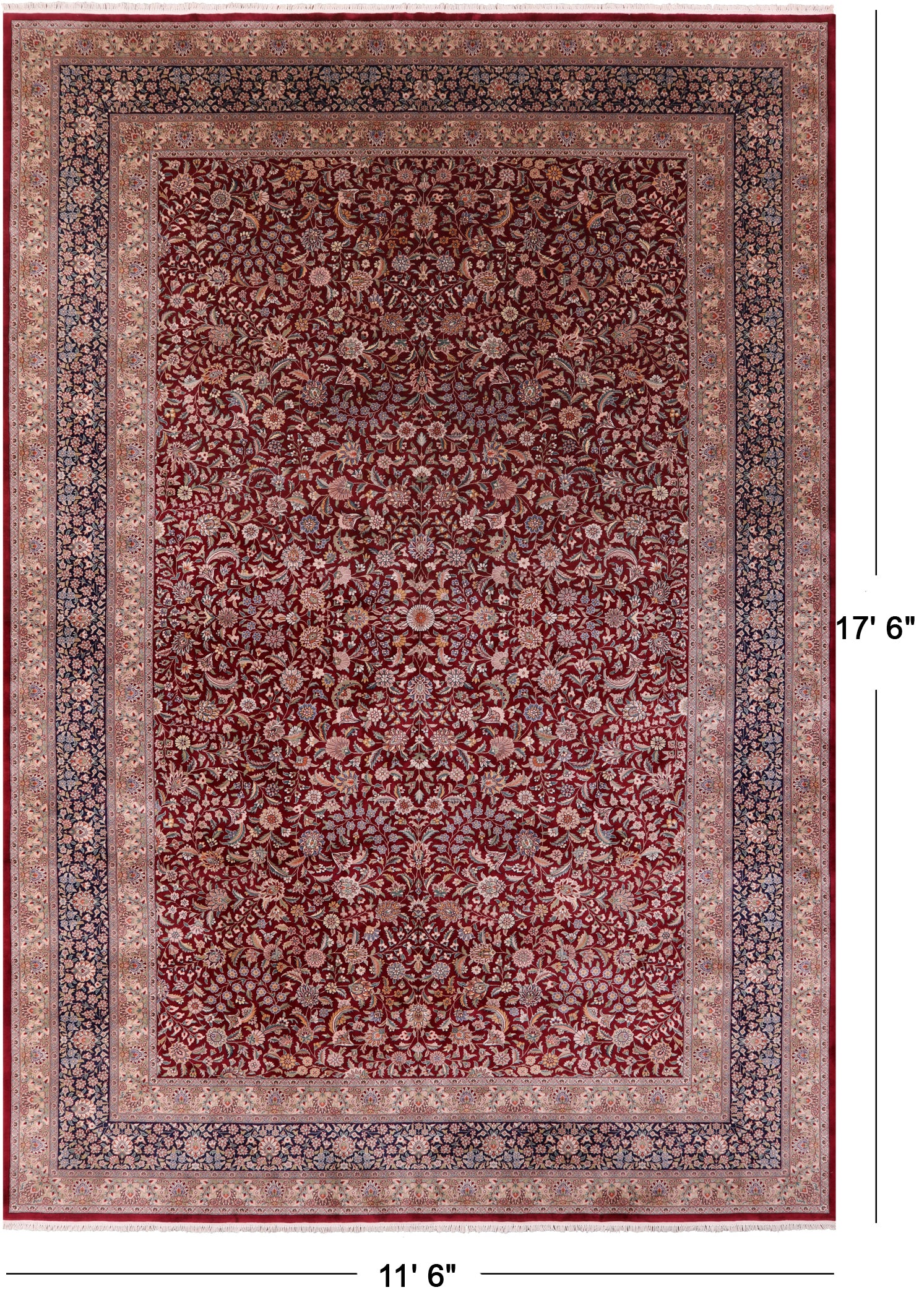 Red Persian Tabriz Hand Knotted Wool Rug - 11' 6" X 17' 6" - Golden Nile