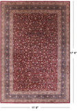 Red Persian Tabriz Hand Knotted Wool Rug - 11' 6" X 17' 6" - Golden Nile
